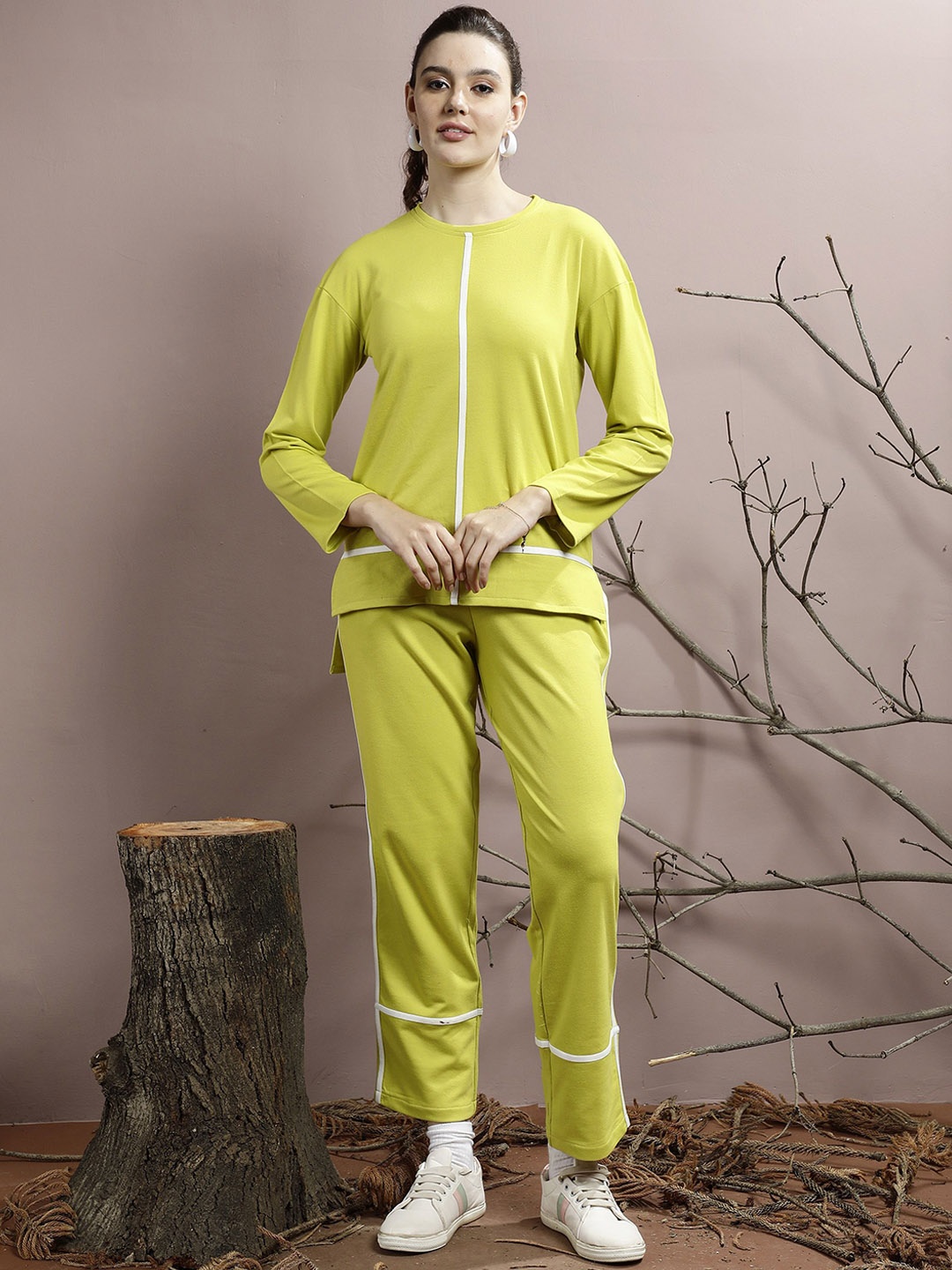 

Athena Striped Pure Cotton Top & Trousers, Lime green