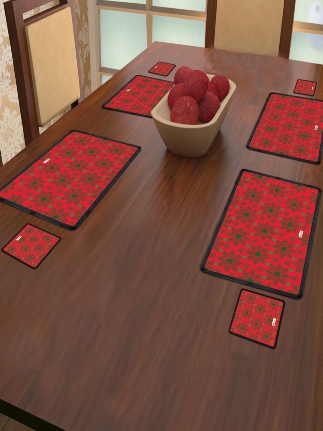 

Indigifts Red & Green 8 Pieces Printed Table Mat and Coaster
