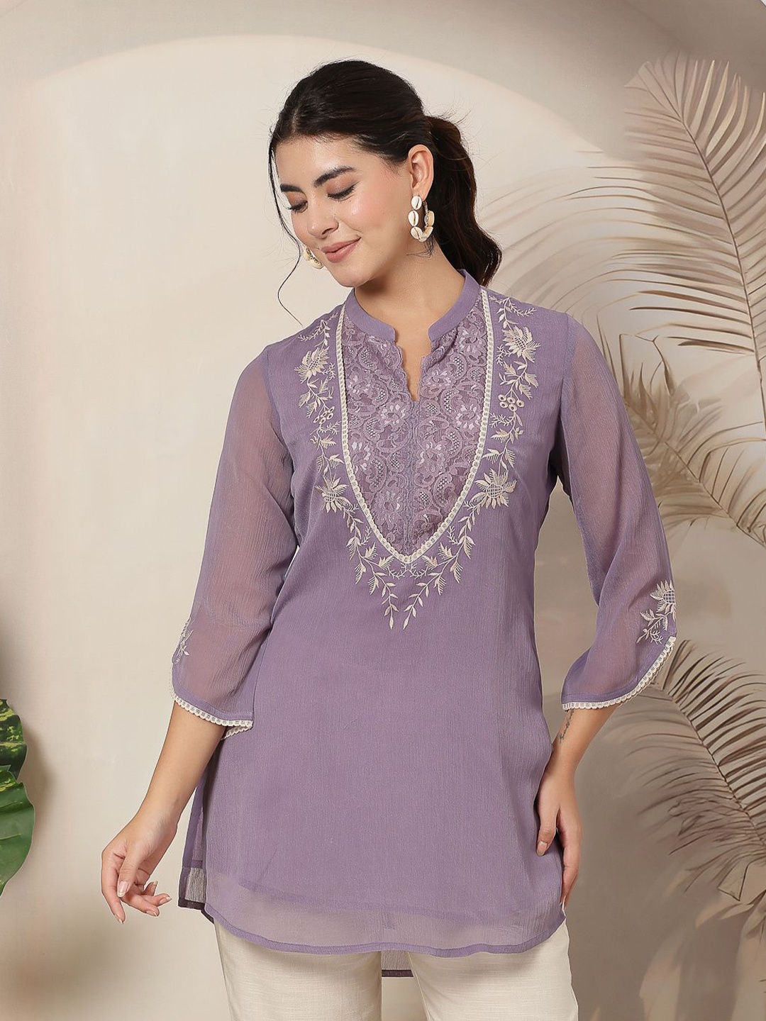 

Nayam By Lakshita Women Ethnic Print Embroidered Tunics, Lavender