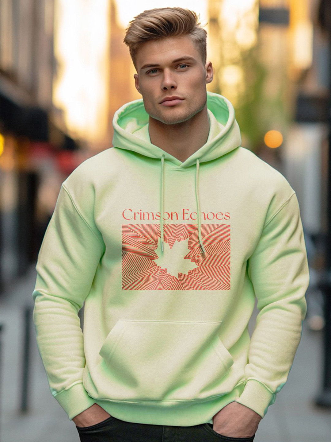 

NOBERO Men Graphic Printed Hooded Sweatshirt, Green