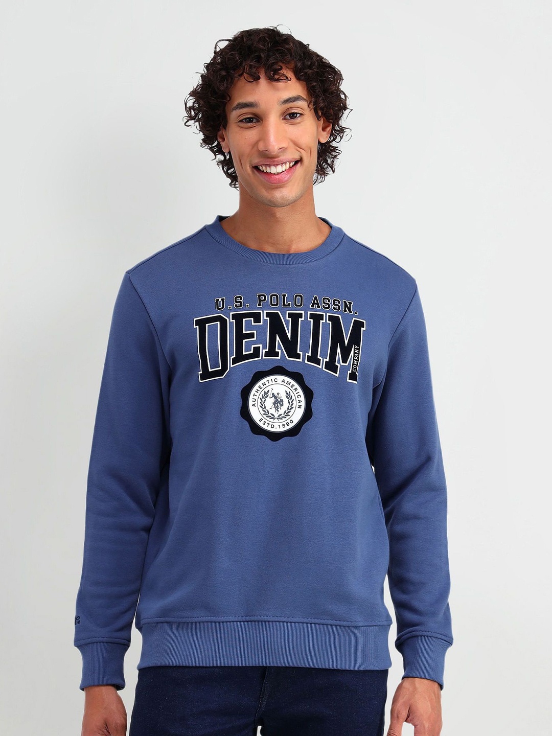 

U.S. Polo Assn. Denim Co. Men Printed Brand Logo Pullover Sweatshirt, Blue