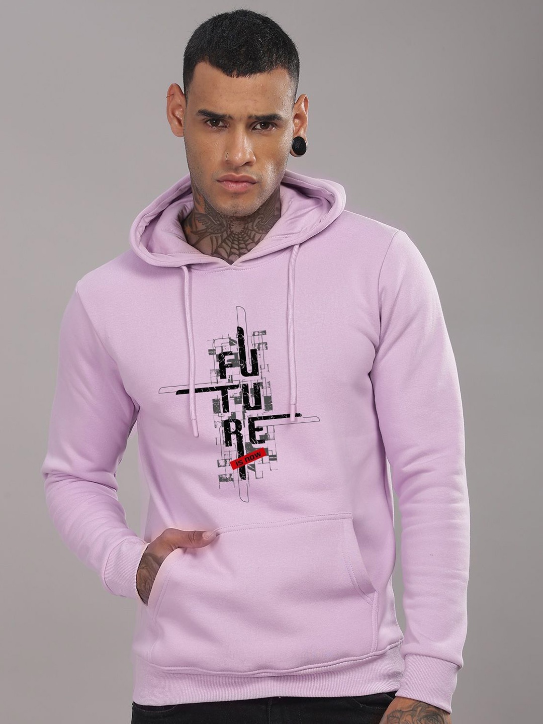 

ADRO Men Printed Hooded Pullover Sweatshirt, Lavender