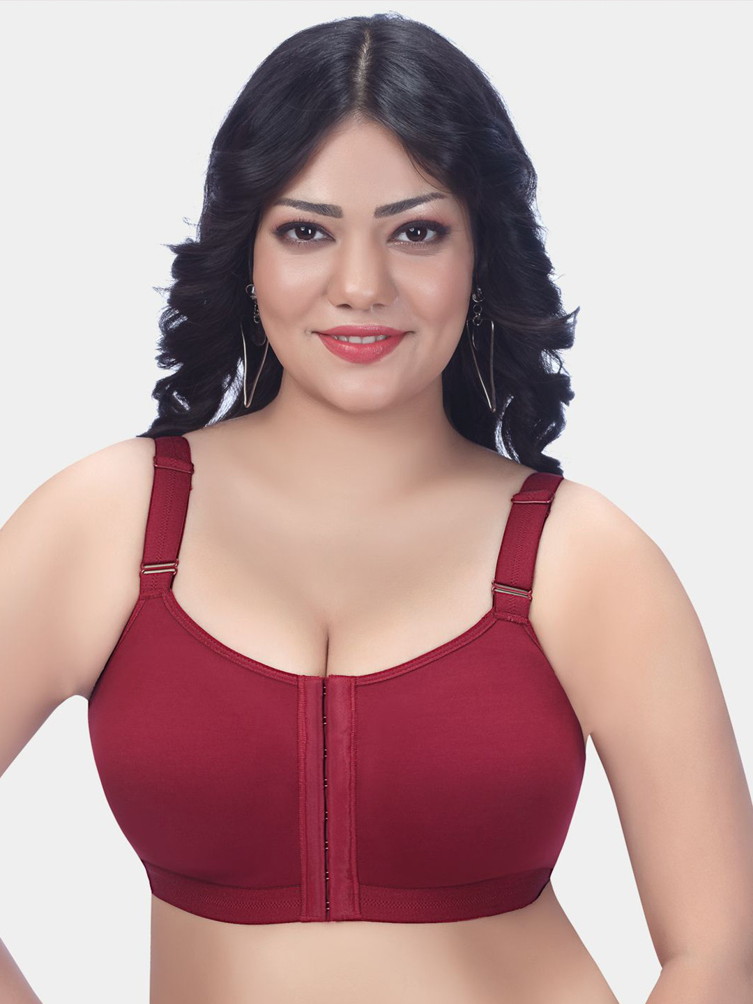 

Trylo Riza Front Open Non-Padded Non-Wired Seamless Molded Full Coverage Bra, Burgundy