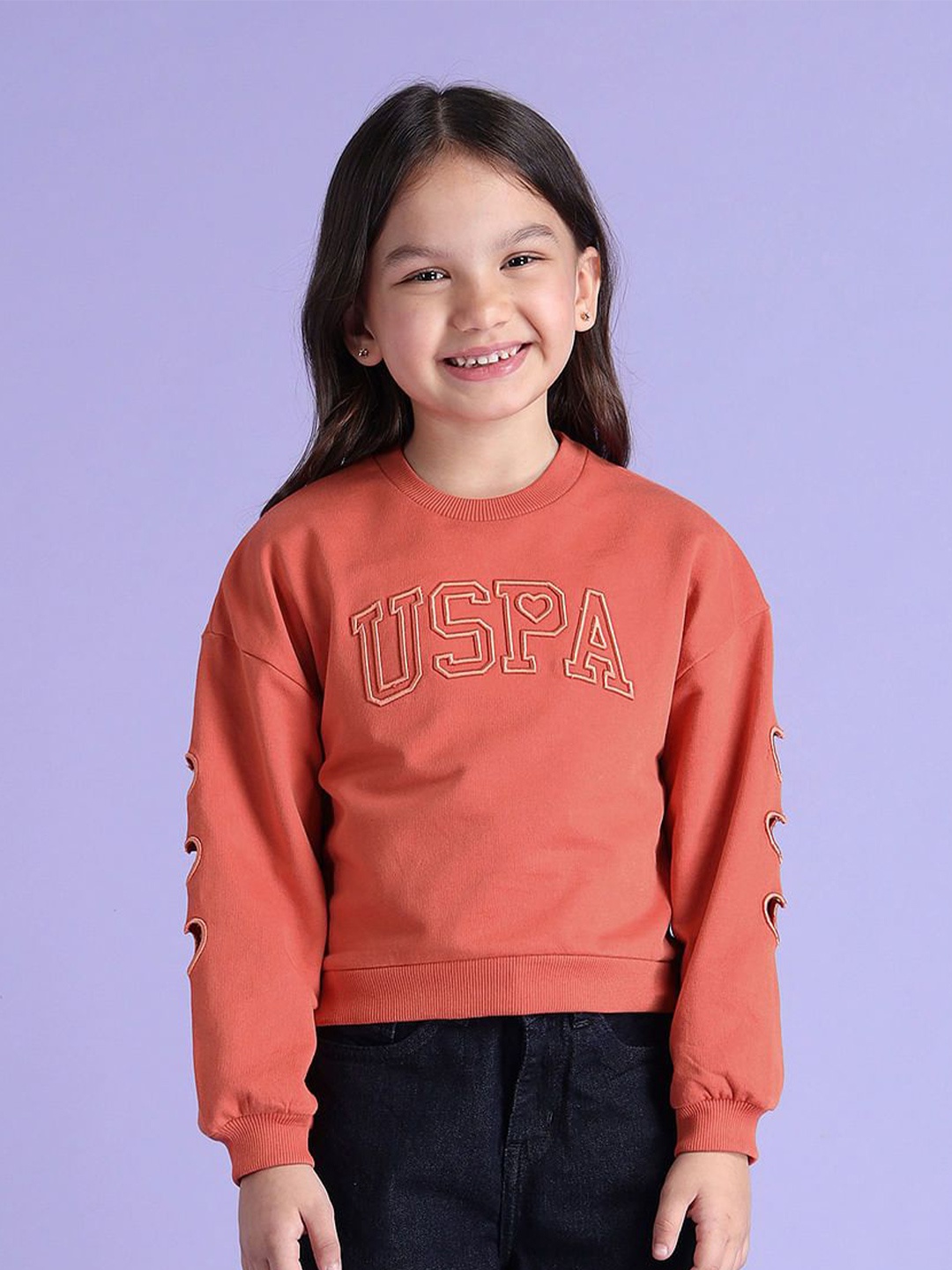 

U.S. Polo Assn. Kids Girls Printed Pullover Sweatshirt, Rust