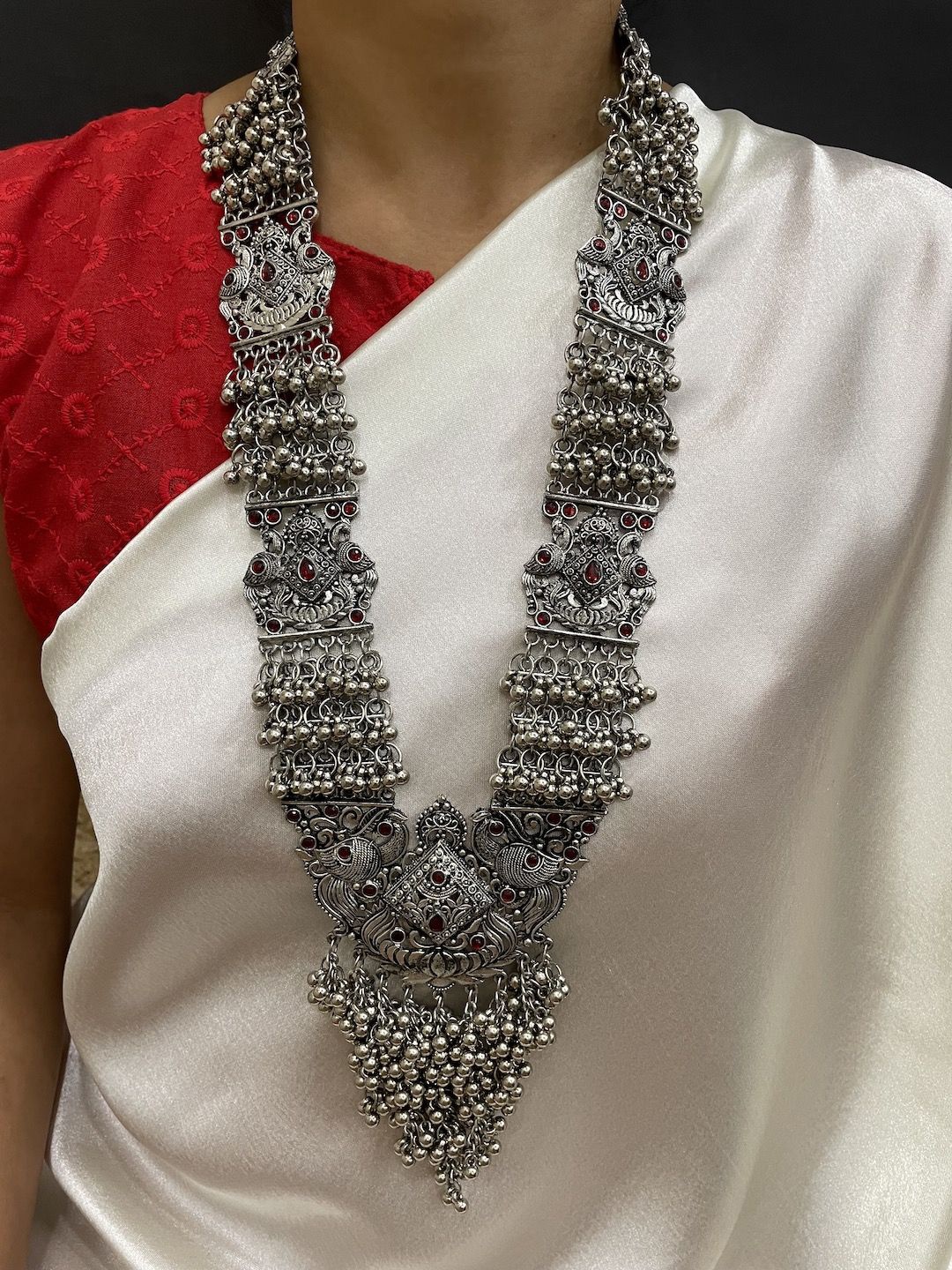 

Digital Dress Room Silver-Plated Stone Studded Ghungroo Banjara Oxidised Necklace