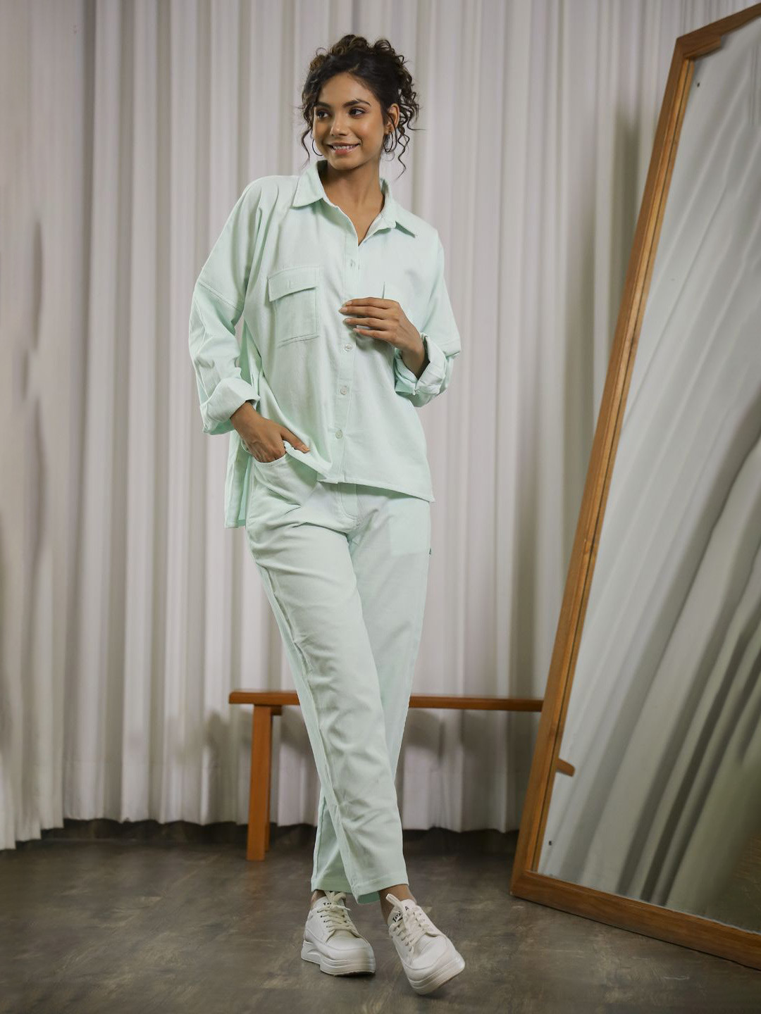 

SANSKRUTIHOMES Sea Green Long Sleeves Shirt & Trousers