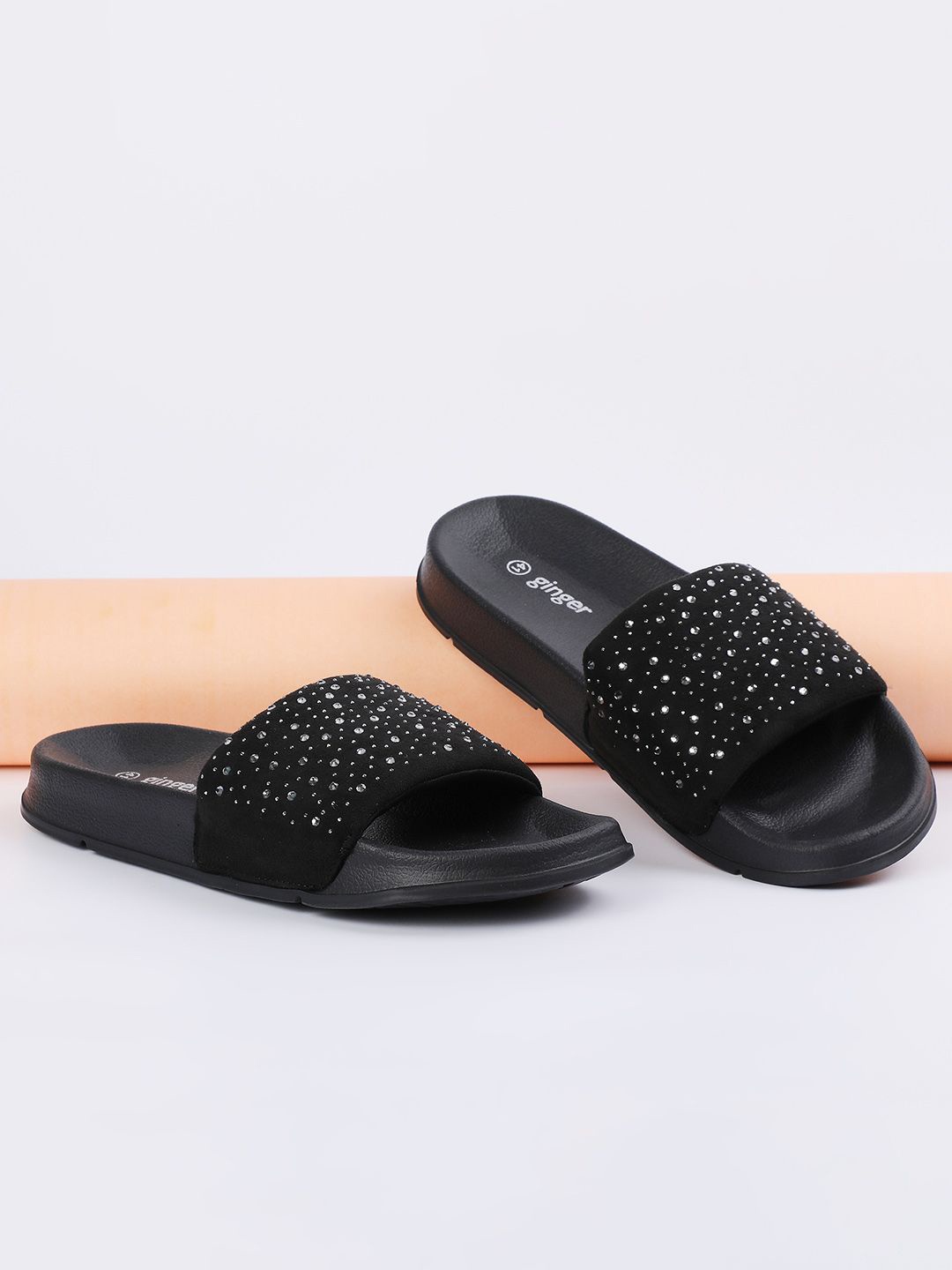 

Ginger by Lifestyle Women Embellished Rubber Sliders, Black