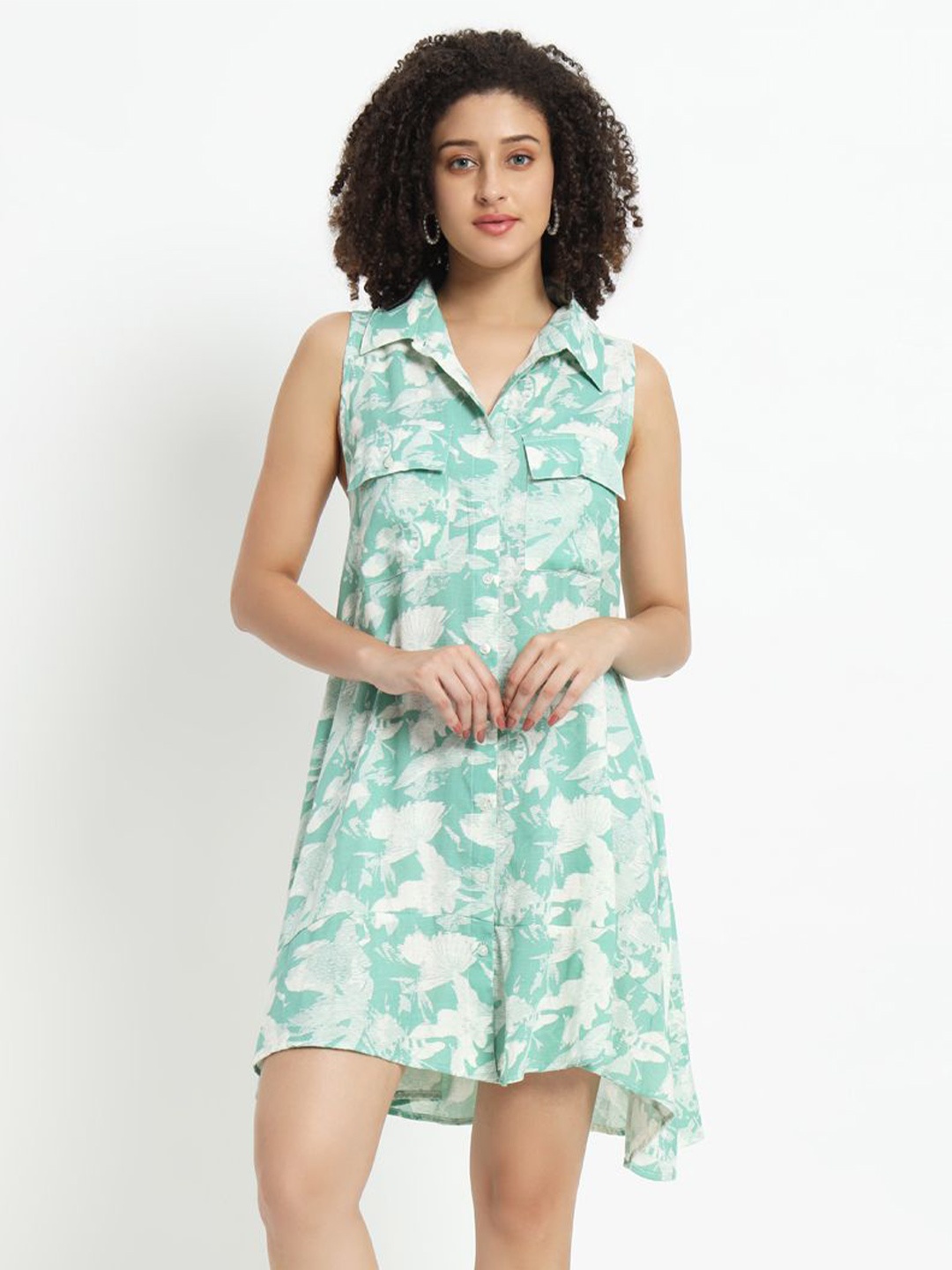 

VELDRESS Women Floral Printed A-Line Dress, Green