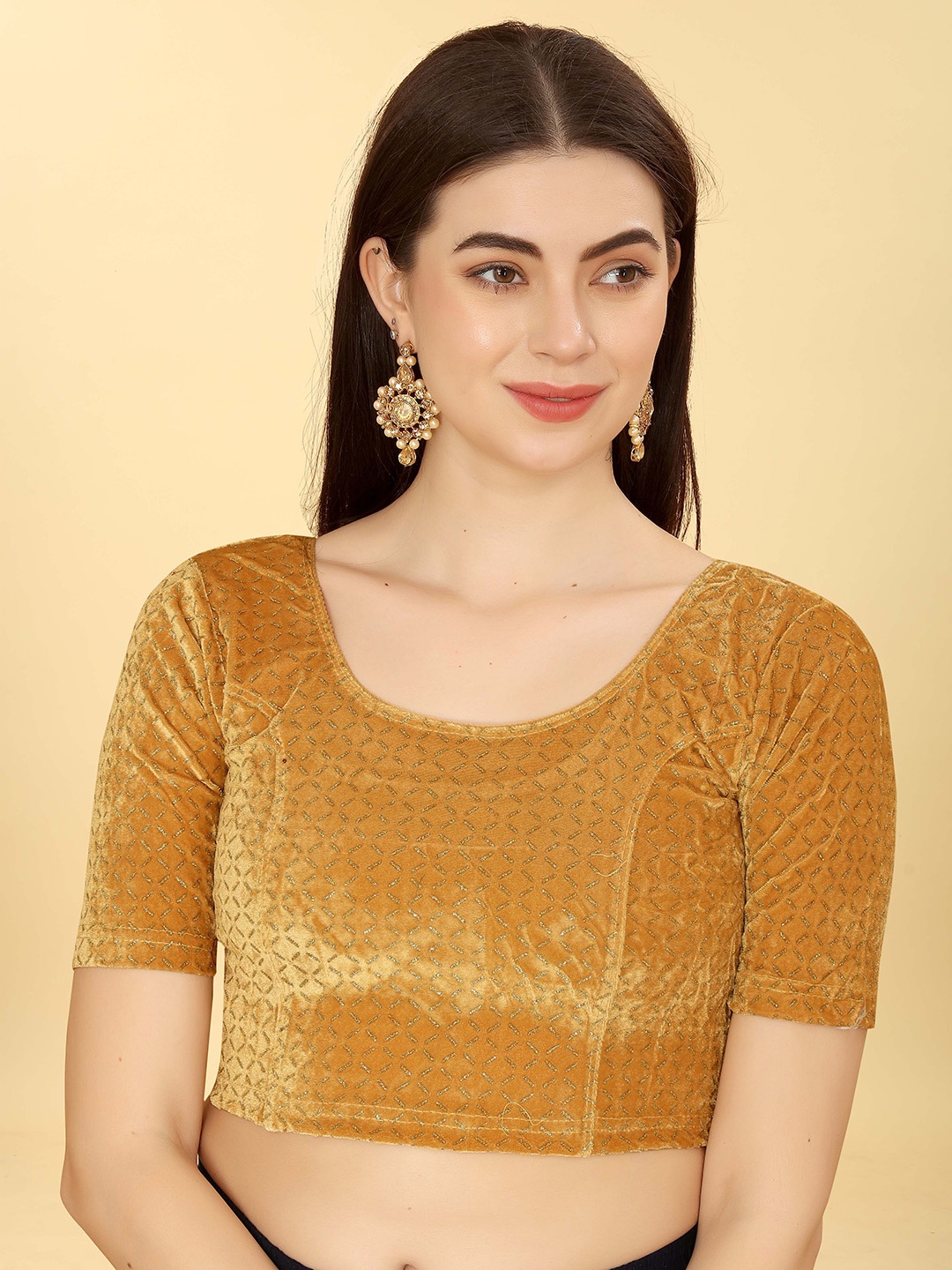 

Krimmple Women Embellished Saree Blouse, Mustard