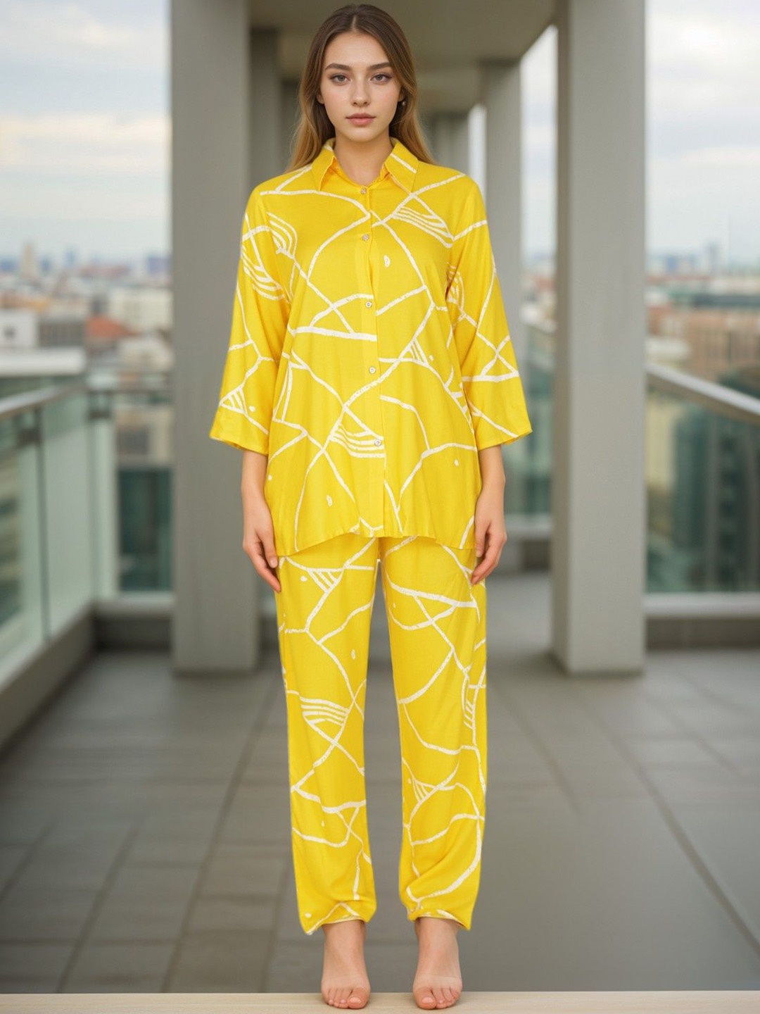 

BAESD Printed Shirt With Palazzo, Yellow