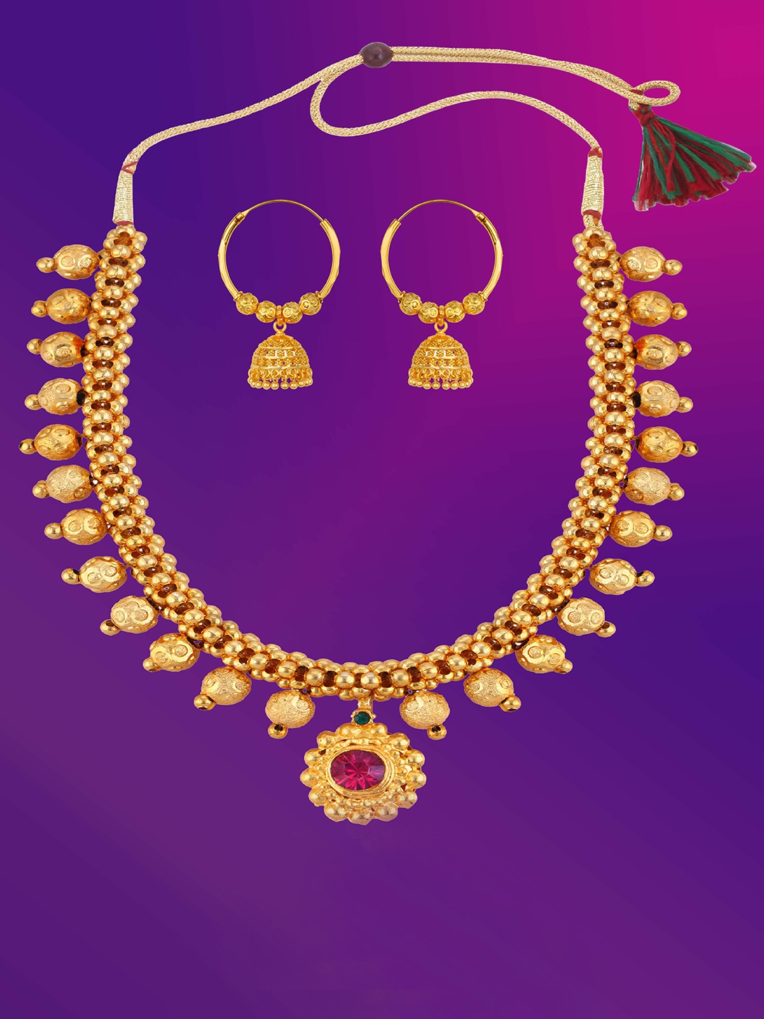 

Lila Gold Plated Stone Sudded & Beadded Jewellery Set