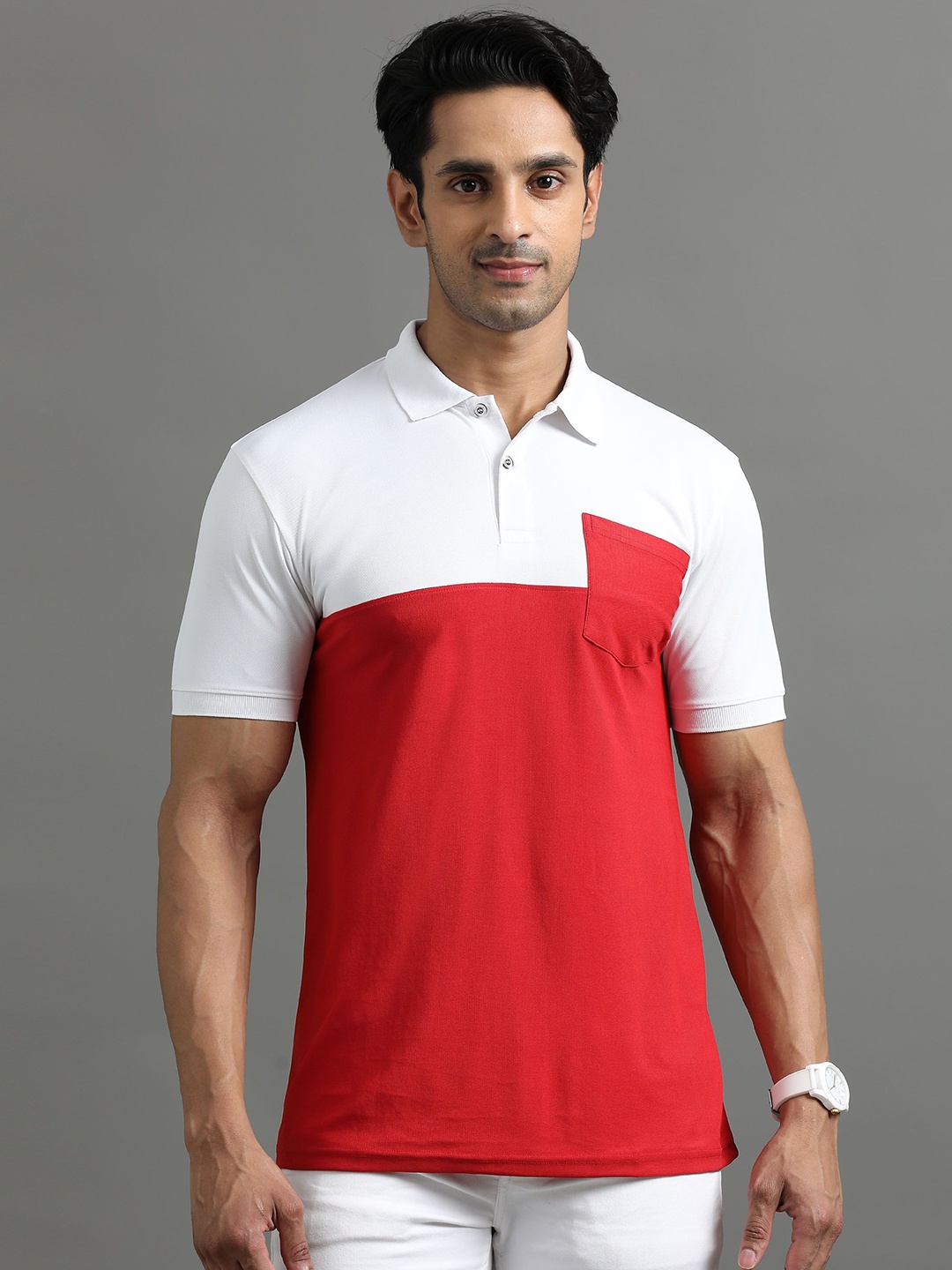 

ECOLINE Clothing Men Antimicrobial Colourblocked Polo Collar T-shirt, Red