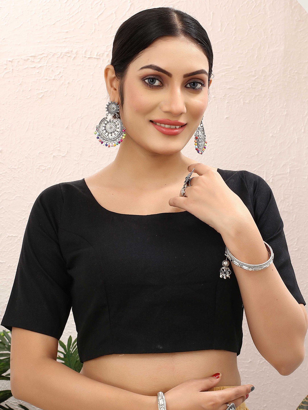 

Krimmple Cotton Non-Padded Saree Blouse, Black