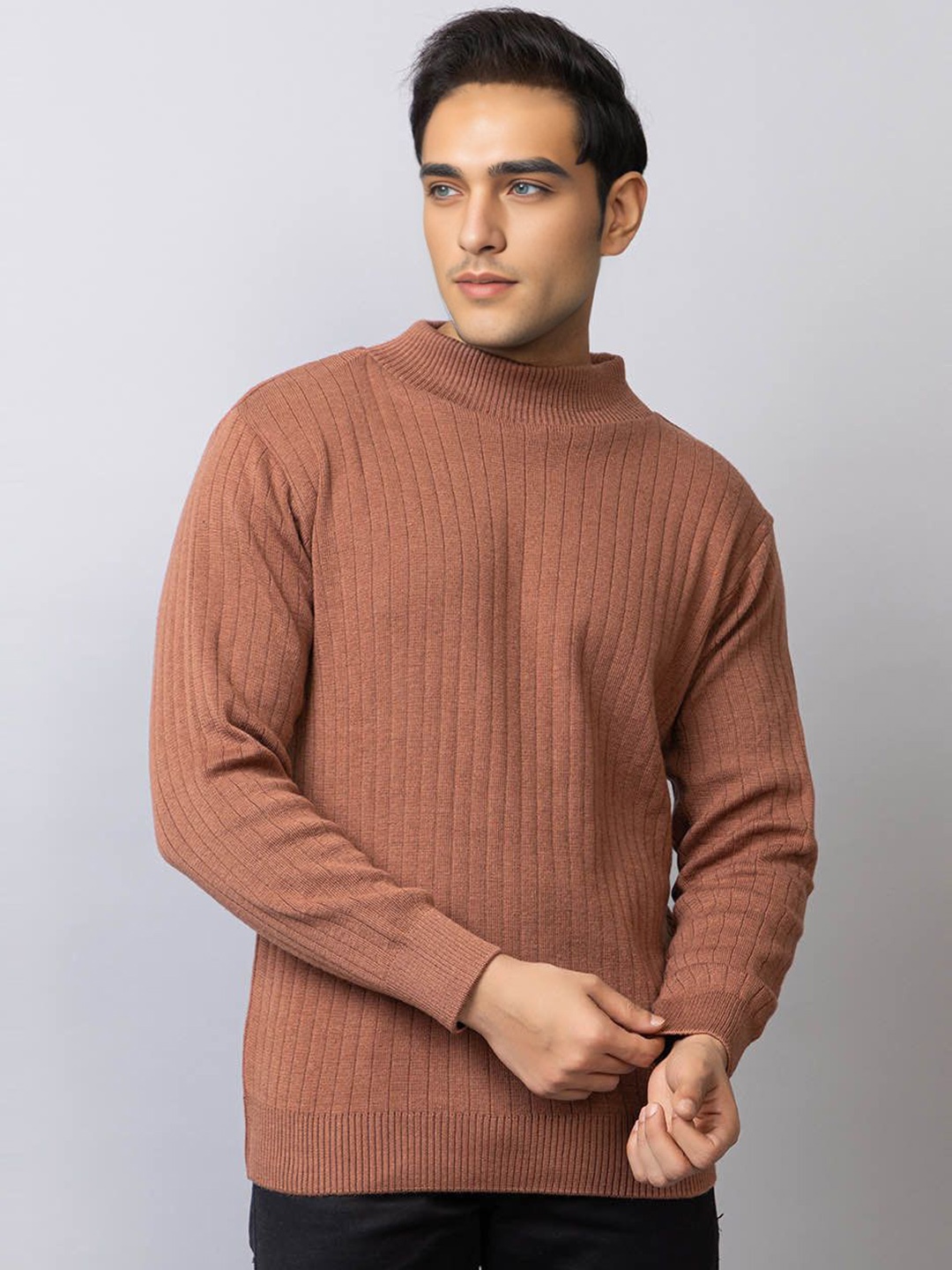 

TYSORT Men Ribbed Turtle Neck Pullover, Brown