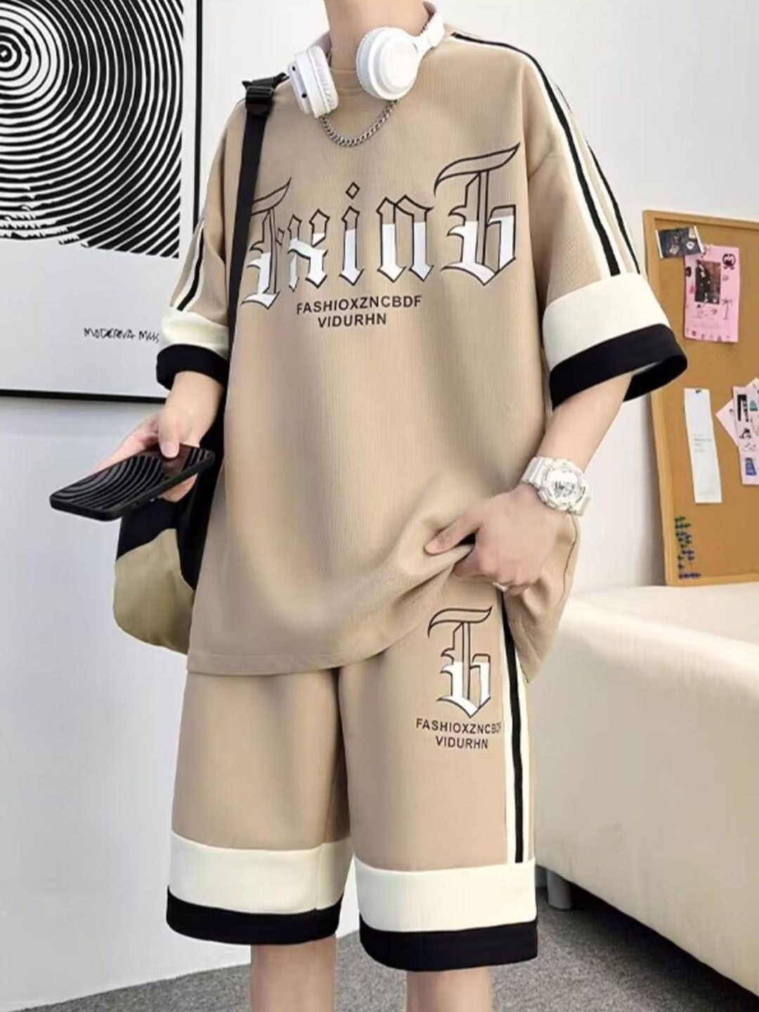 

StyleCast Beige Typography Printed T-Shirt With Shorts