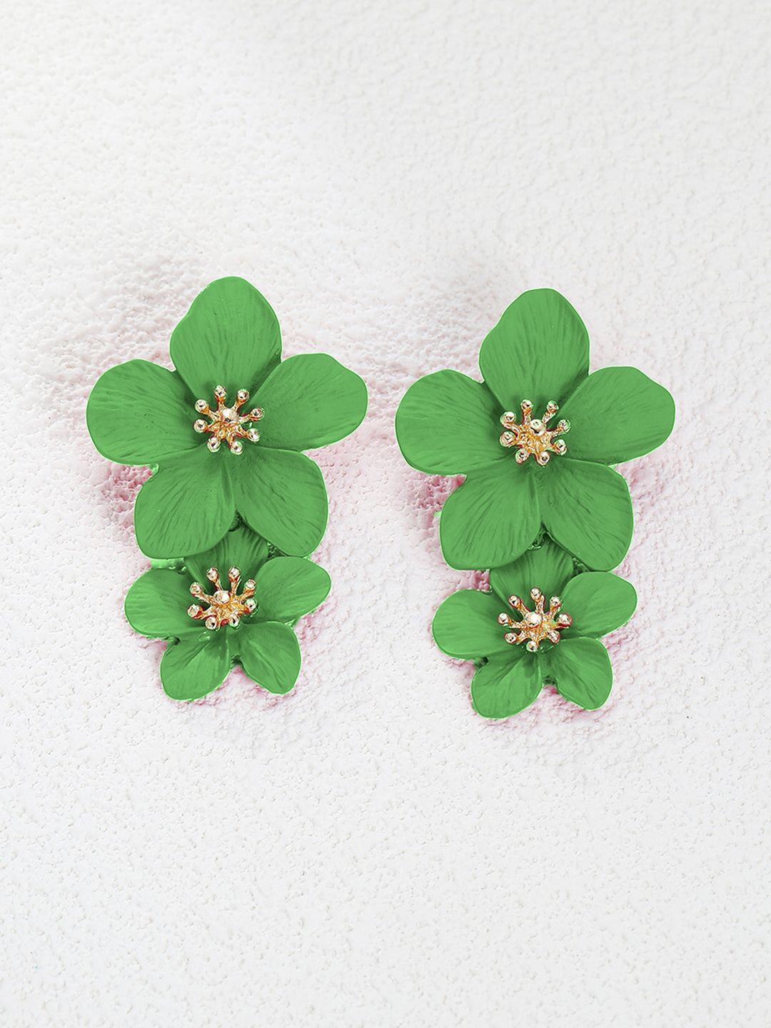 

KRENOZ Rhodium-Plated Stainless Steel Floral Drop Earrings, Green