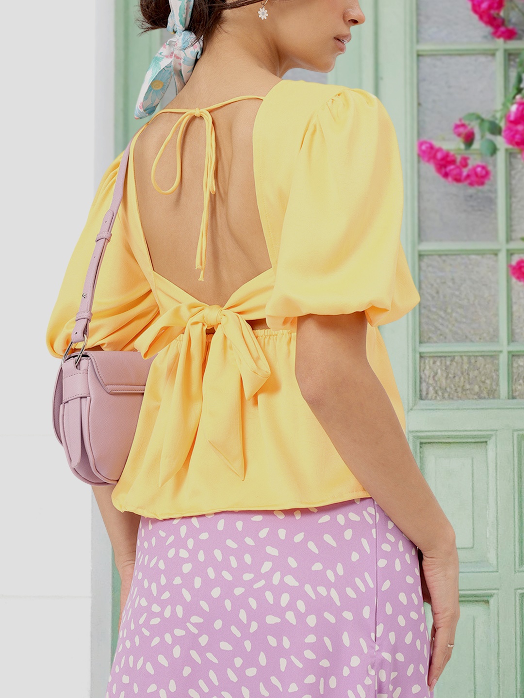 

DressBerry Sunlit Bow Styled Back Empire Top, Yellow