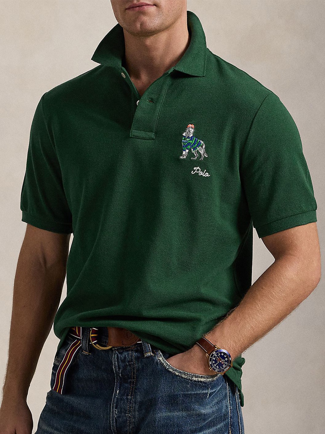 

Polo Ralph Lauren Men Solid Pure Cotton Slim Fit Polo Collar T-shirt, Green