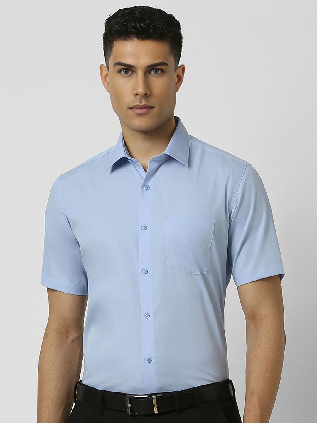

Van Heusen Men Spread Collar Solid Cotton Formal Shirt, Blue