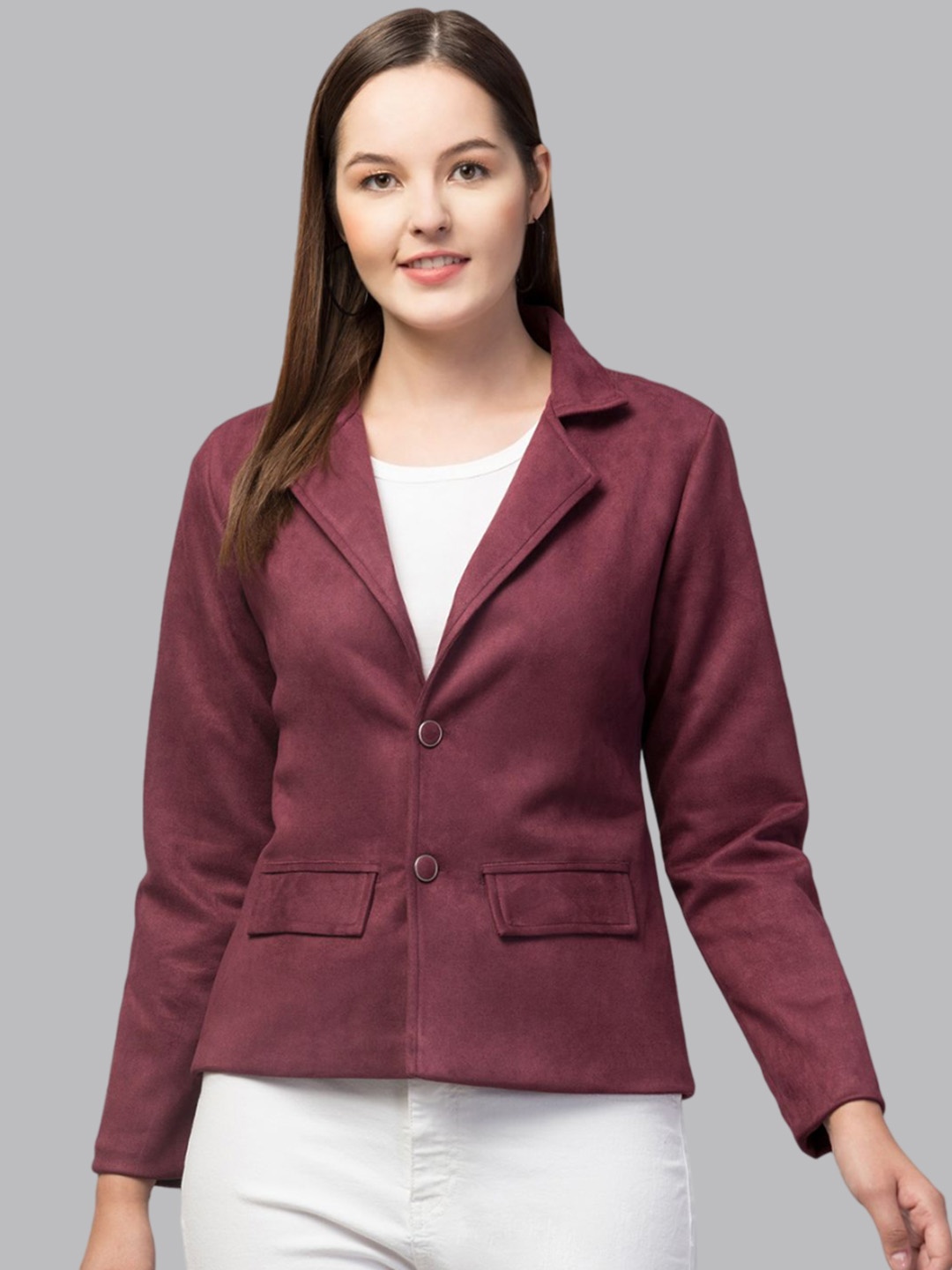 

GalaxyTrendz Lapel Collar Comfort-Fit Casual Blazer, Maroon