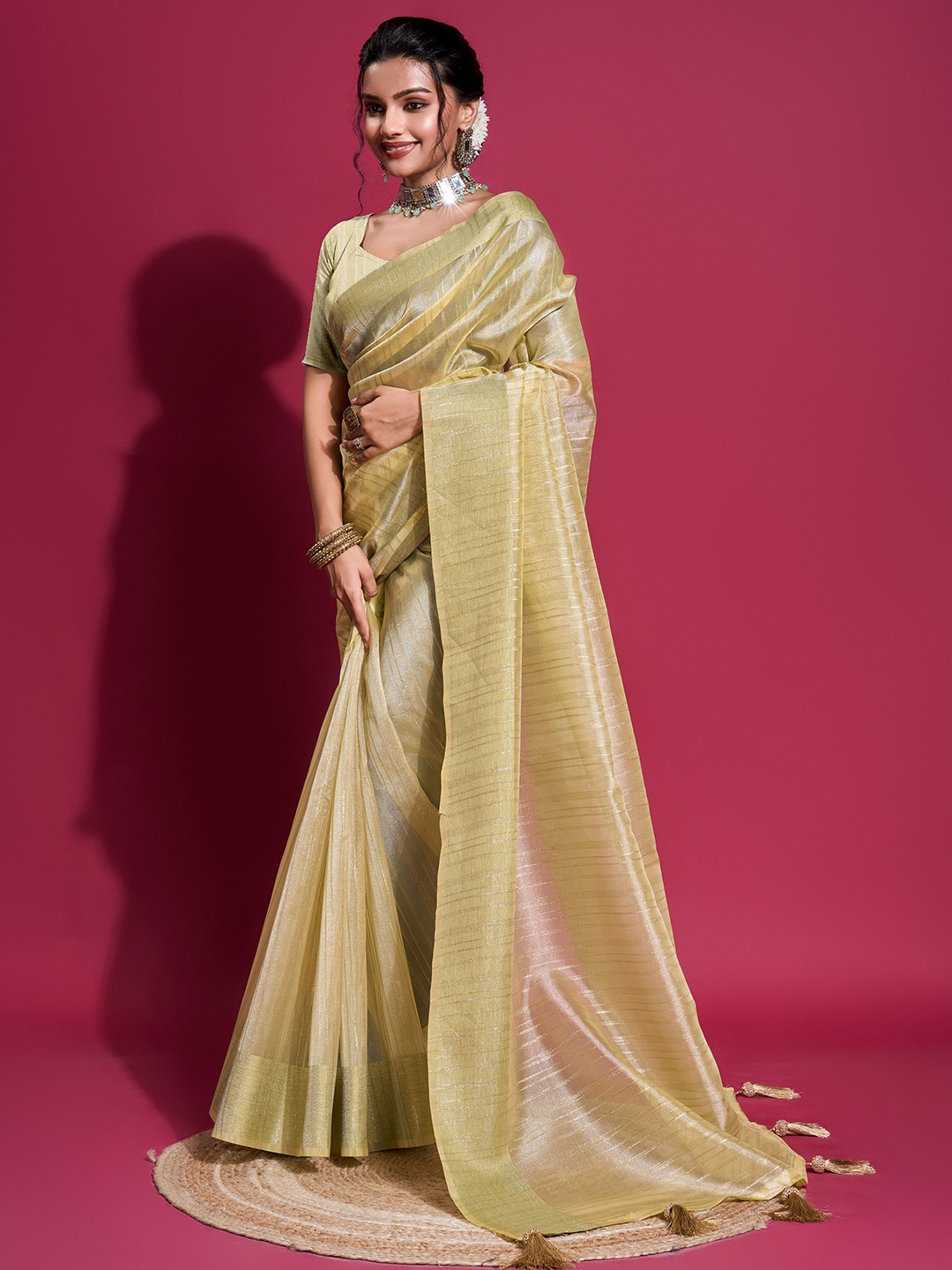 

KALINI Woven Design Zari Organza Saree, Gold