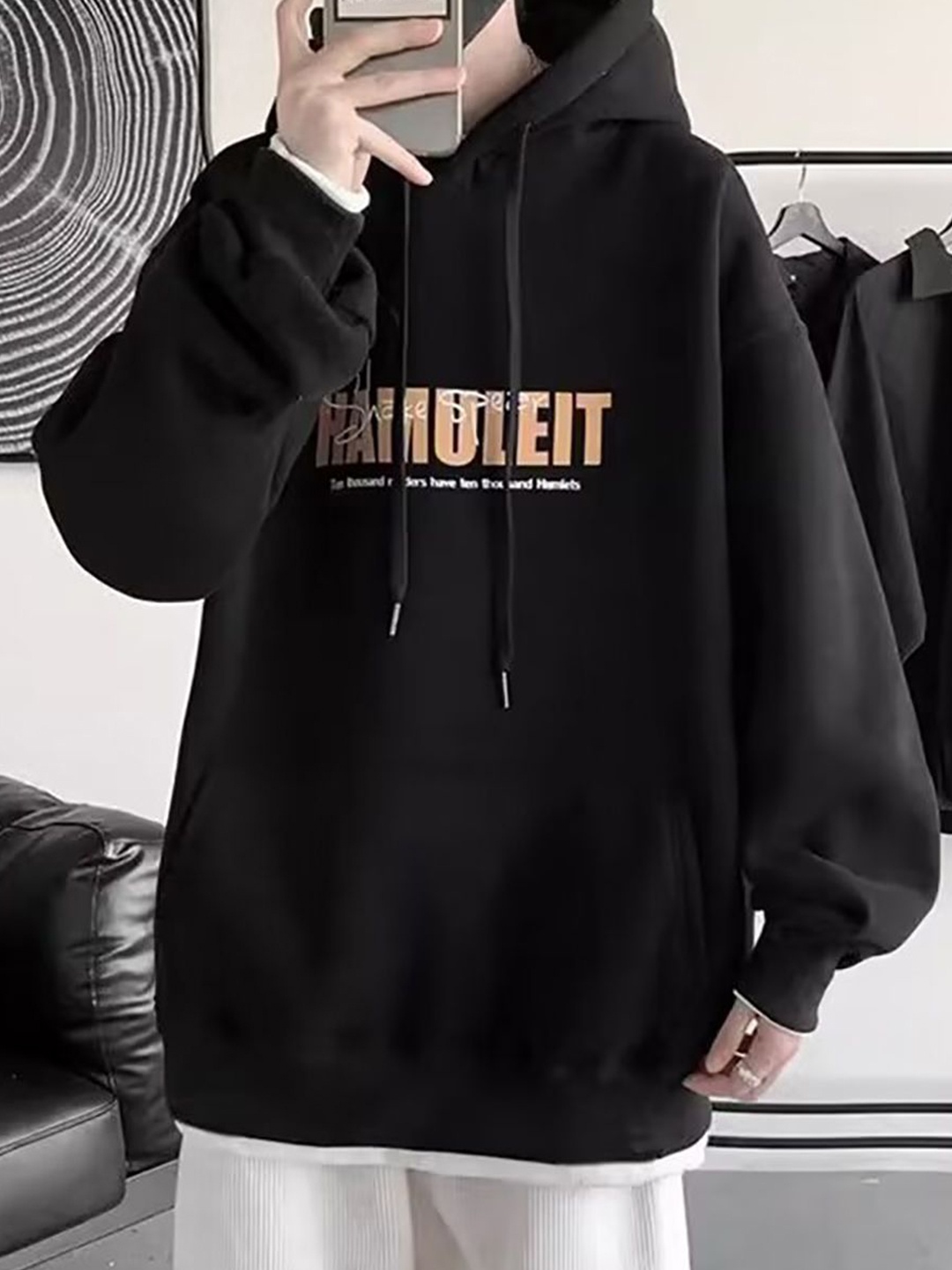 

StyleCast x Revolte Men Printed Hooded Sweatshirt, Black