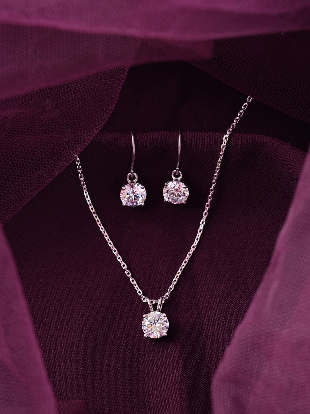 

Clara 925 Sterling Silver Rhodium-Plated CZ Studded Jewellery Set