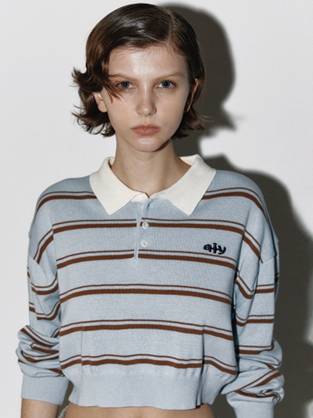 

LULU & SKY Women Horizontal Striped Shirt Collar Top, Blue