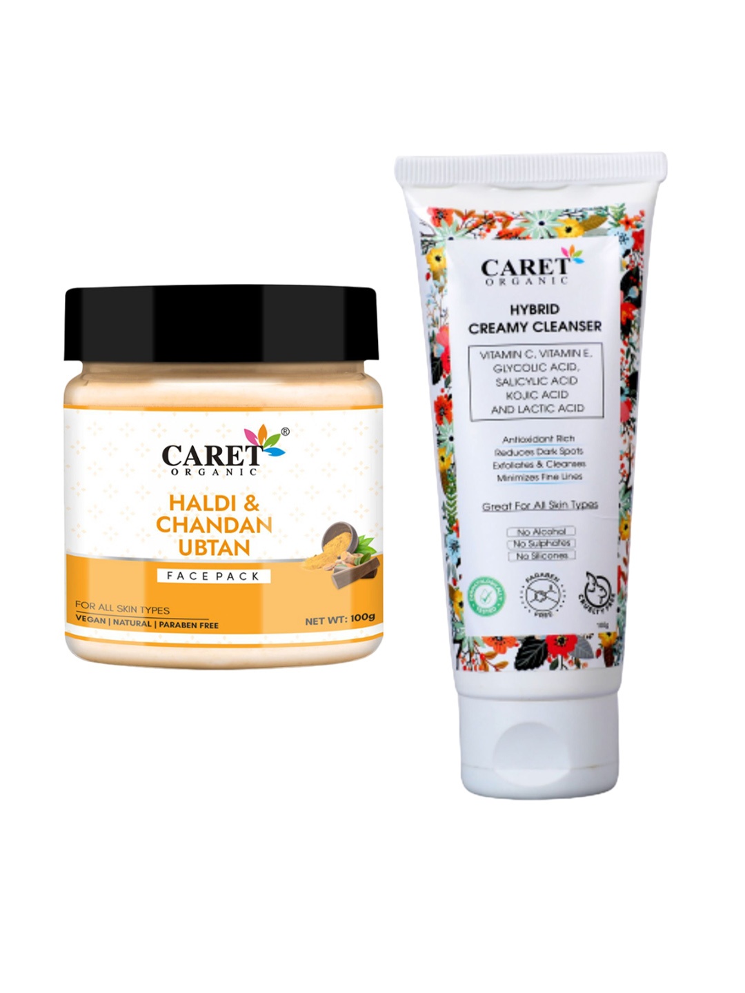 

CARET ORGANIC Ubtan Face Pack & Creamy Cleanser Face Wash Combo- 100 g Each, White