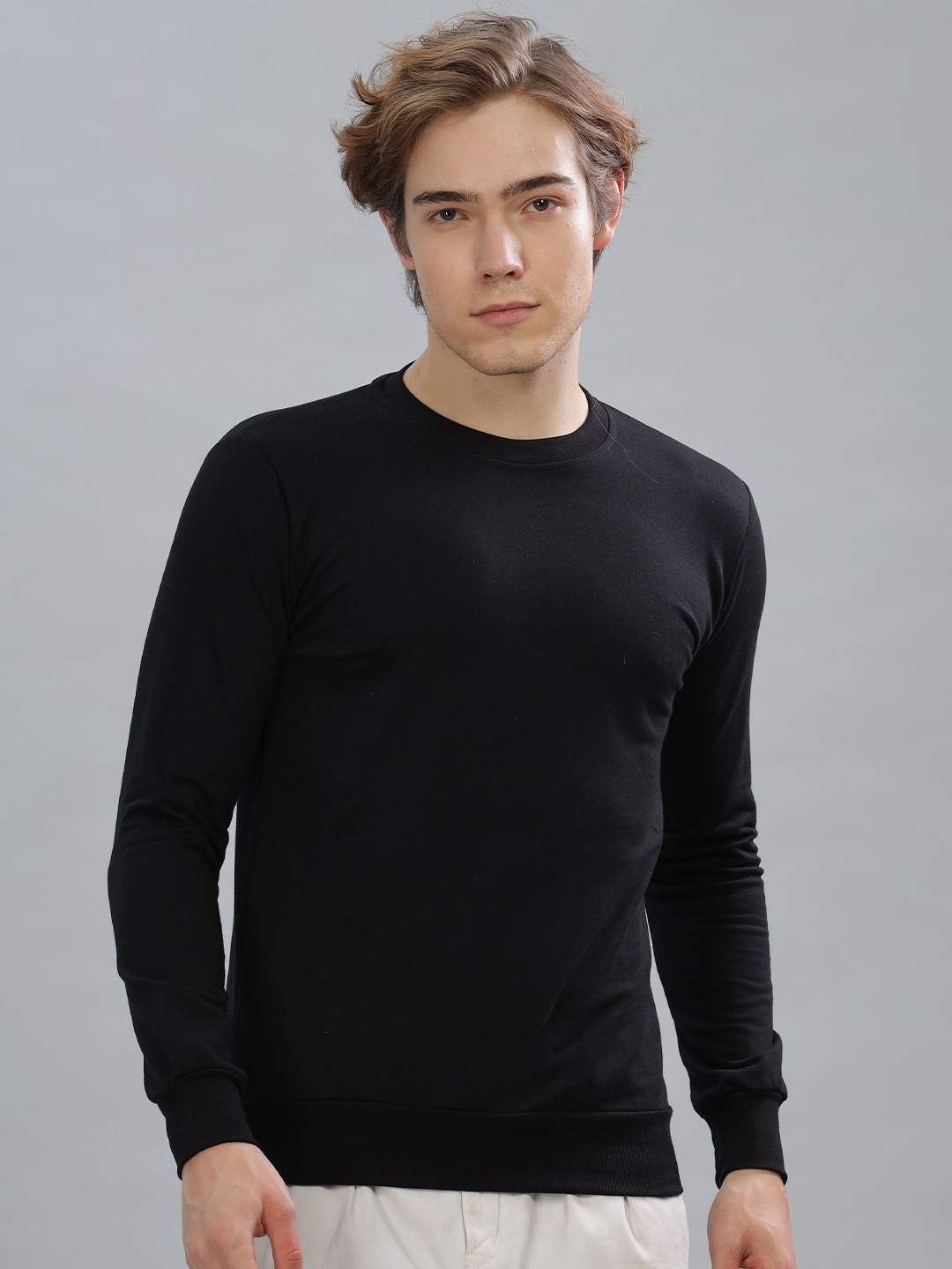 

FALTU.CO Men Pure Cotton Pullover Sweatshirt, Black