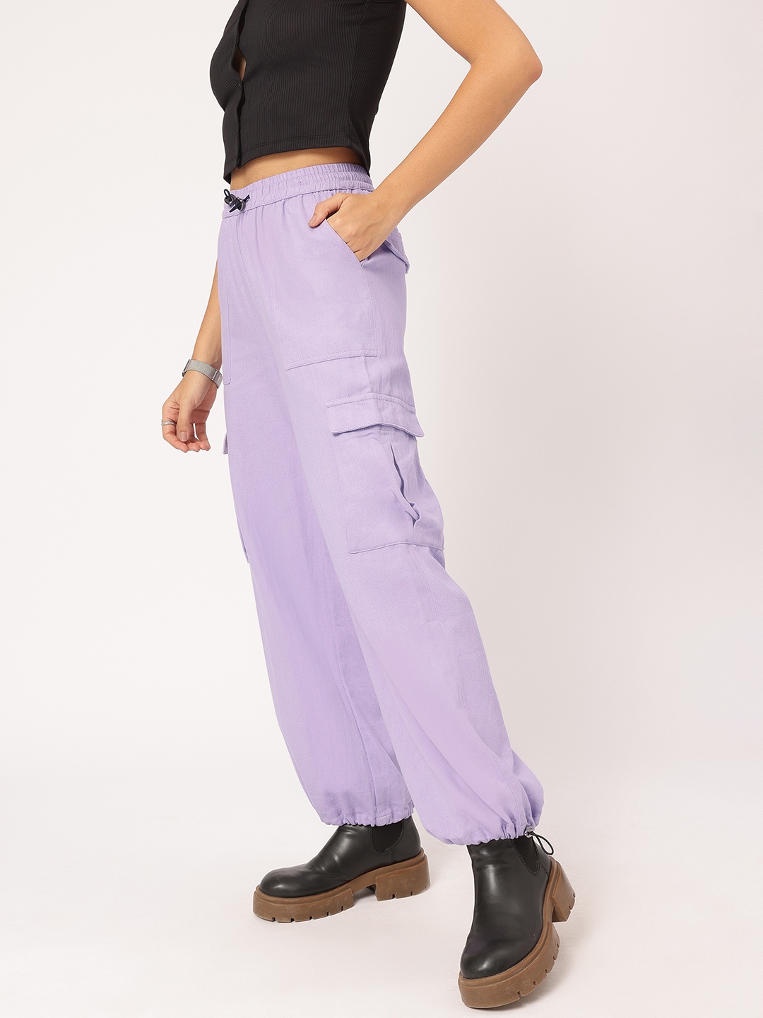 

The Roadster Lifestyle Co. Women Combat Denim Sky High Cargo Parachute Pants, Lavender