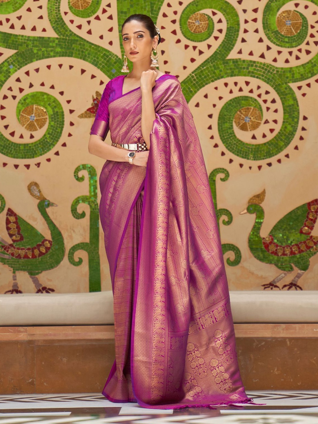 

ODETTE Woven Design Zari Saree, Purple