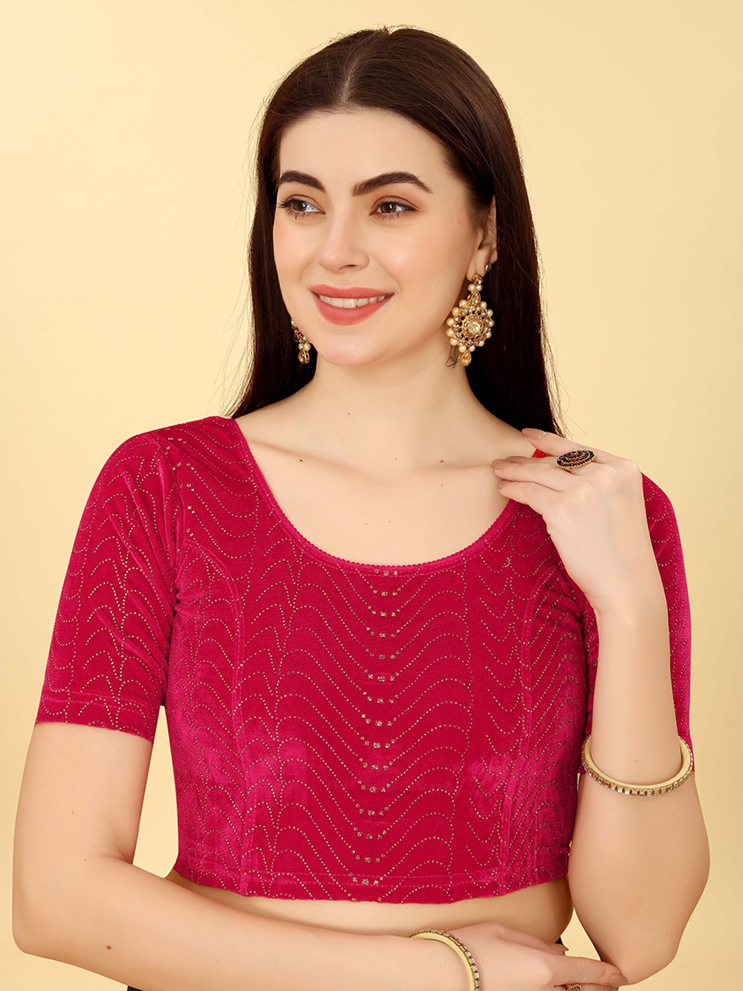 

Krimmple Embellished Beads and Stones Saree Blouse, Pink