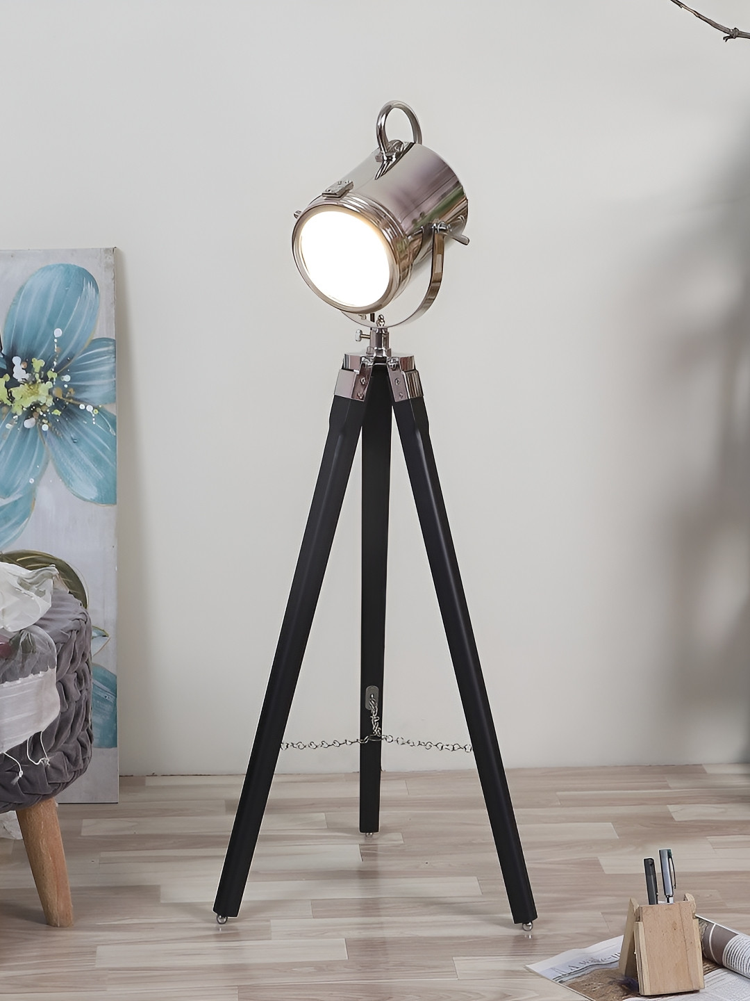 

pristine interiors Black Wooden Tip Top Spot Light Floor Lamp