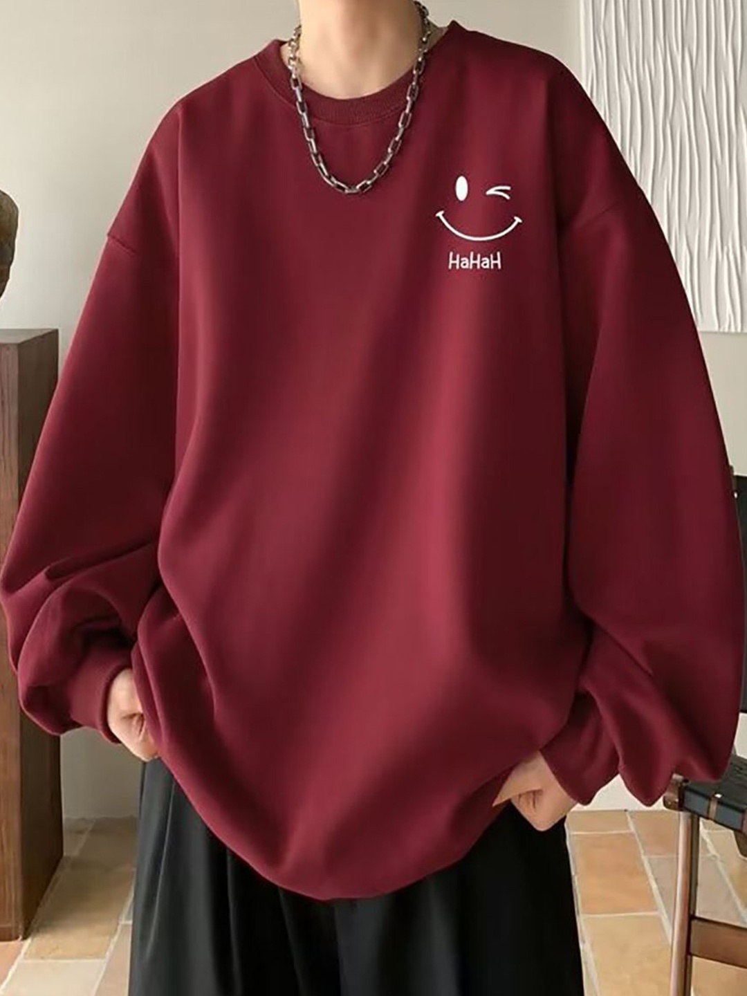 

StyleCast x Revolte Men Round Neck Sweatshirt, Maroon