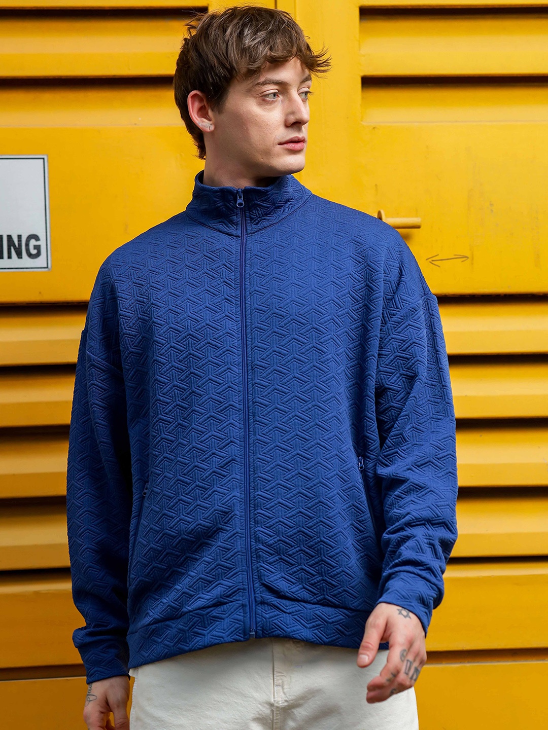 

TOMHIDDLE Men Sporty Jacket with Patchwork, Blue