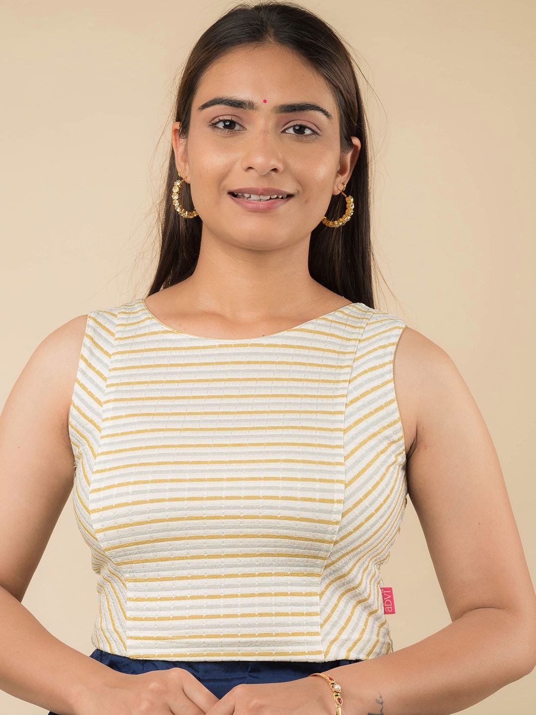 

Bindigasm's Advi Self Design Striped Crop Top, Cream