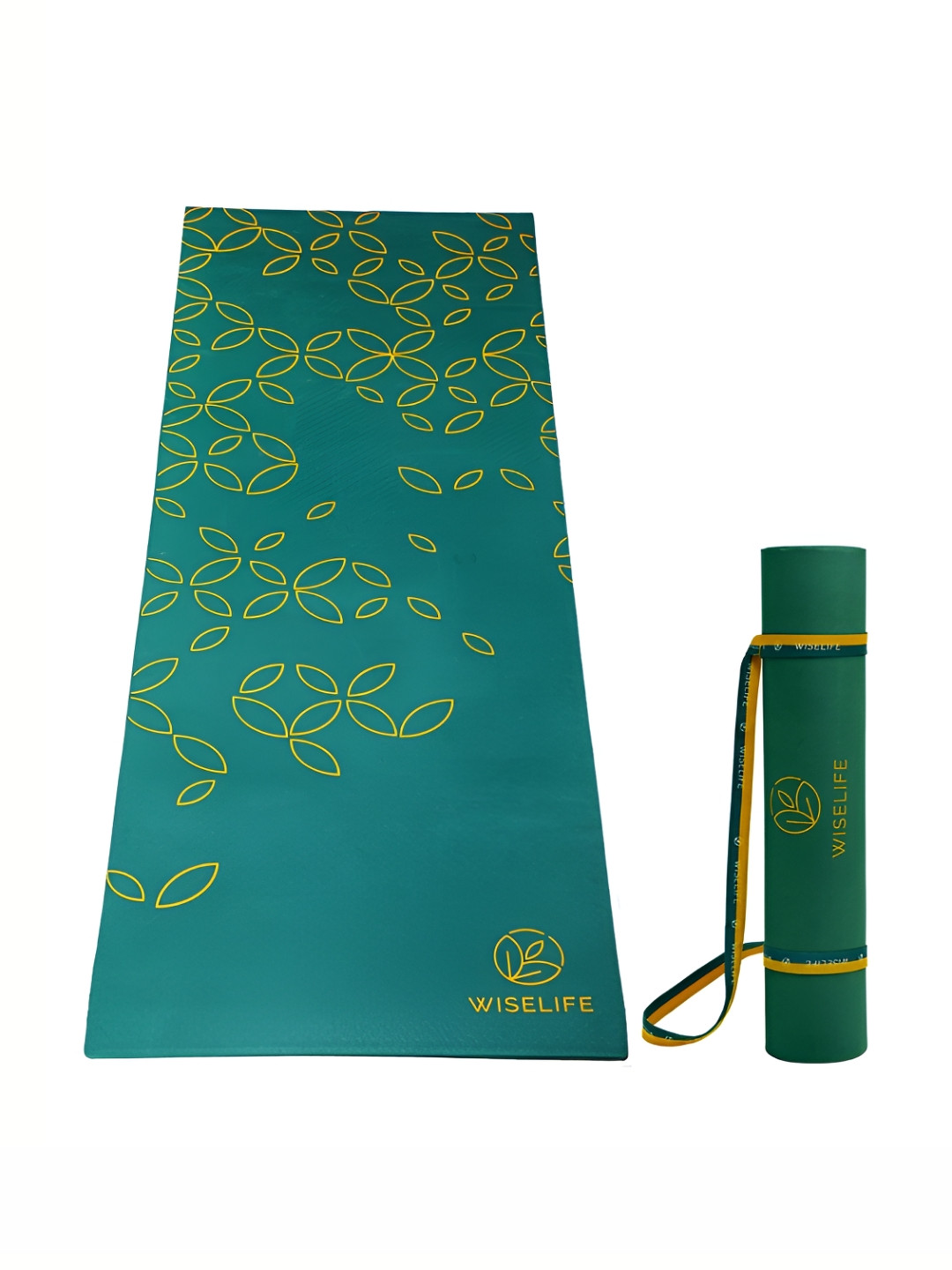 

WiseLife Green and Yellow Printed Rectangular Yoga Mat with Carry Strap
