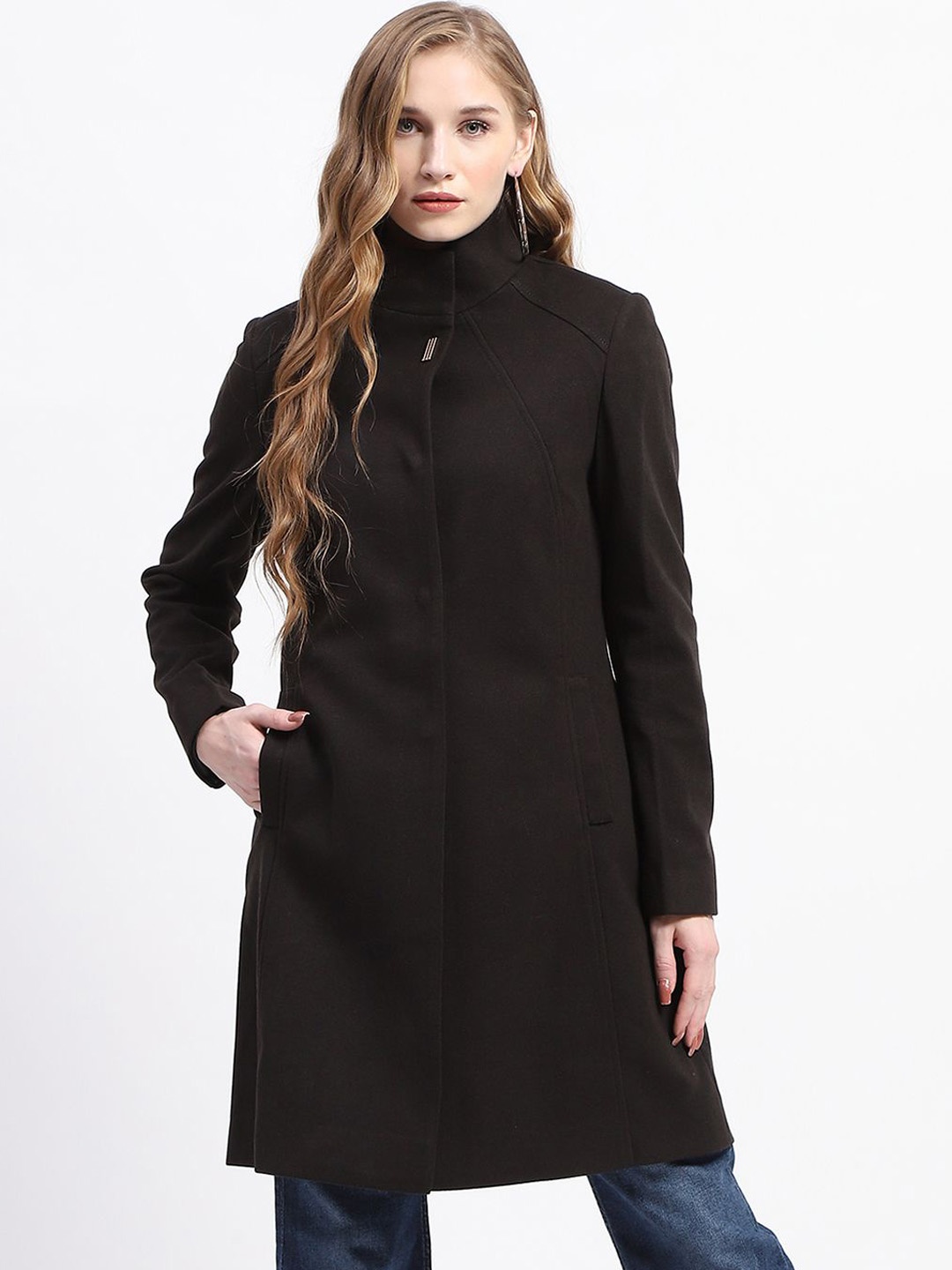 

Madame Women Regular Fit Single-Breasted Overcoats, Black