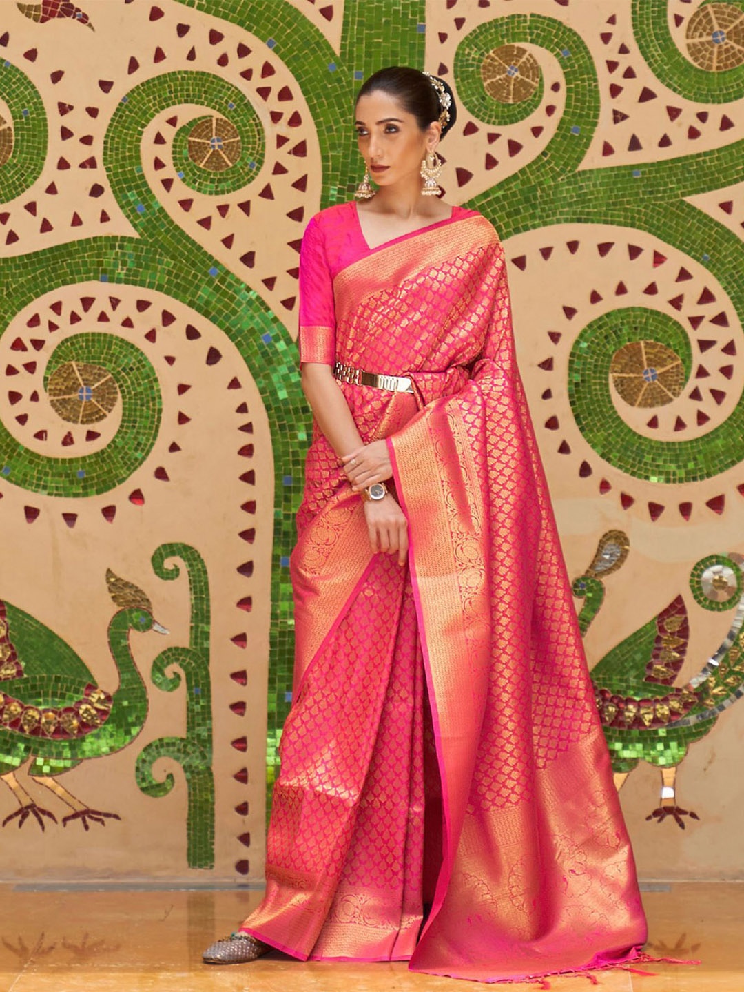 

ODETTE Woven Design Zari Saree, Pink