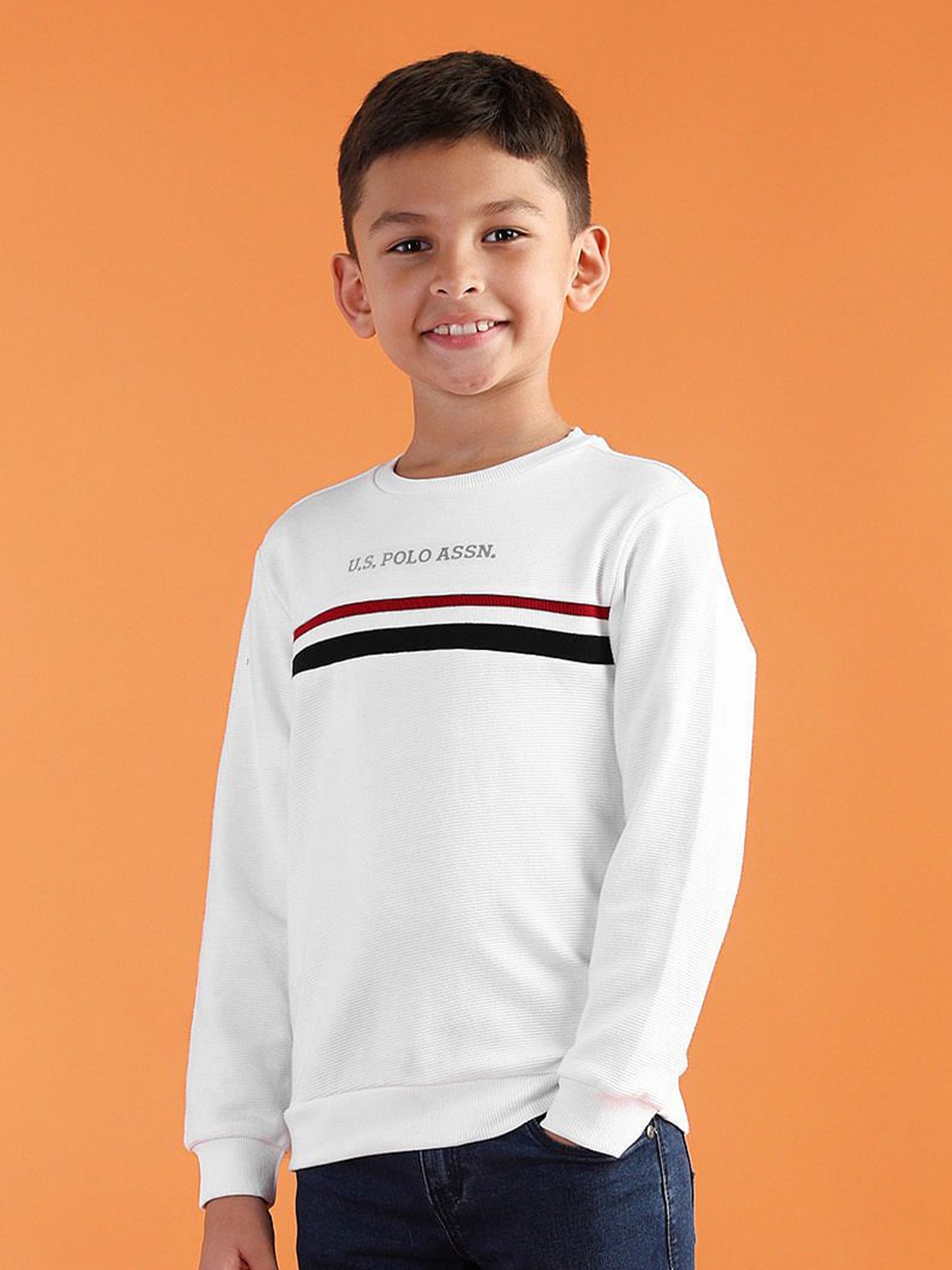 

U.S. Polo Assn. Kids Boys Cotton Printed Brand Logo Pullover Sweatshirt, White