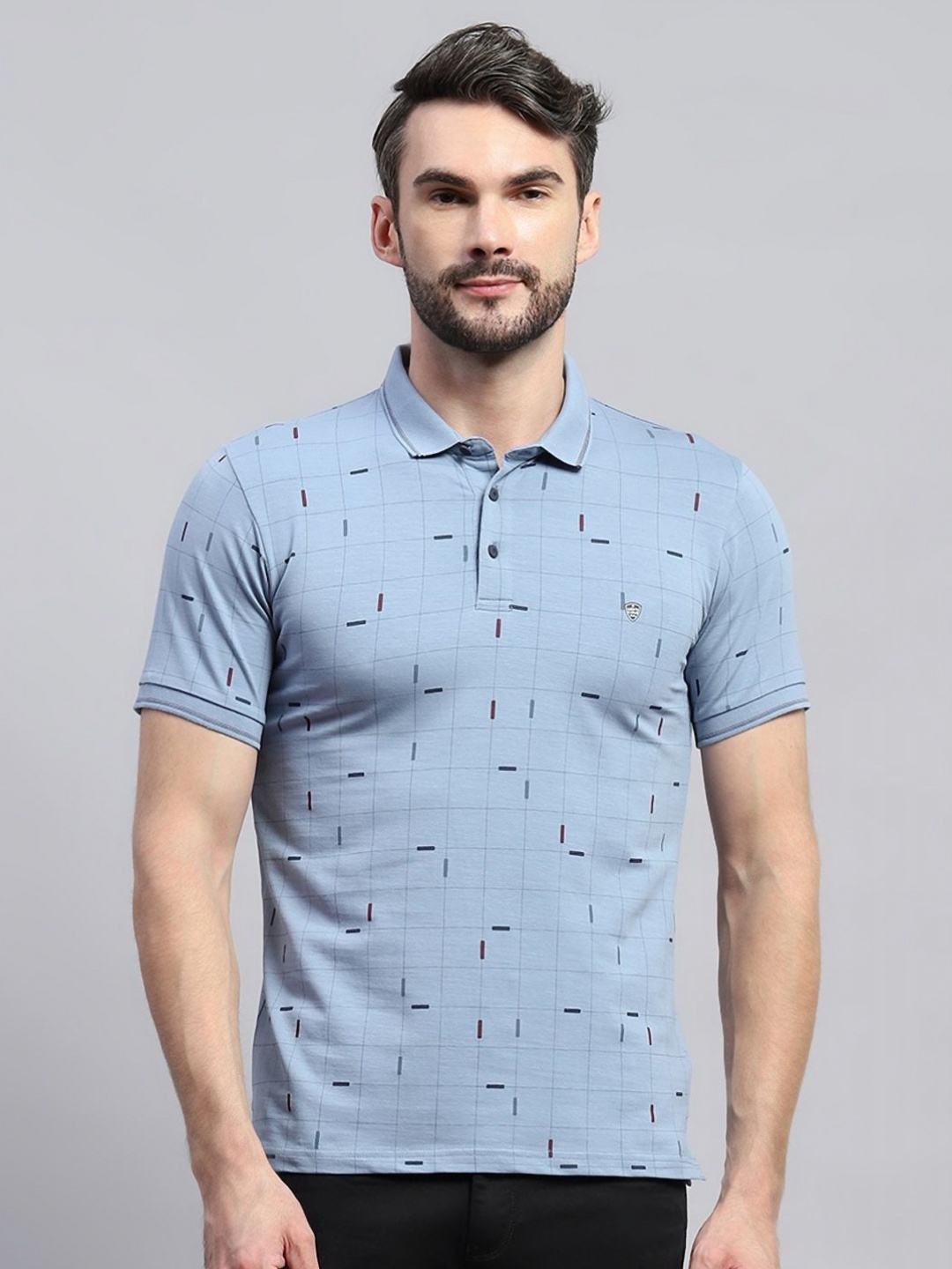 

Monte Carlo Men Checked Polo Collar Cotton T-shirt, Blue