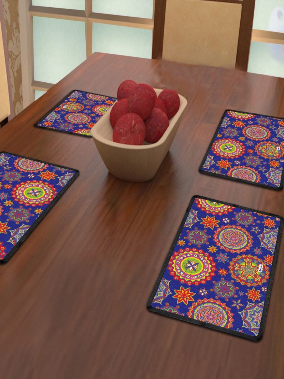 

Indigifts Navy Blue & Red 4 Pieces Ethnic Motifs Printed Rectangle Shape Table Placemats