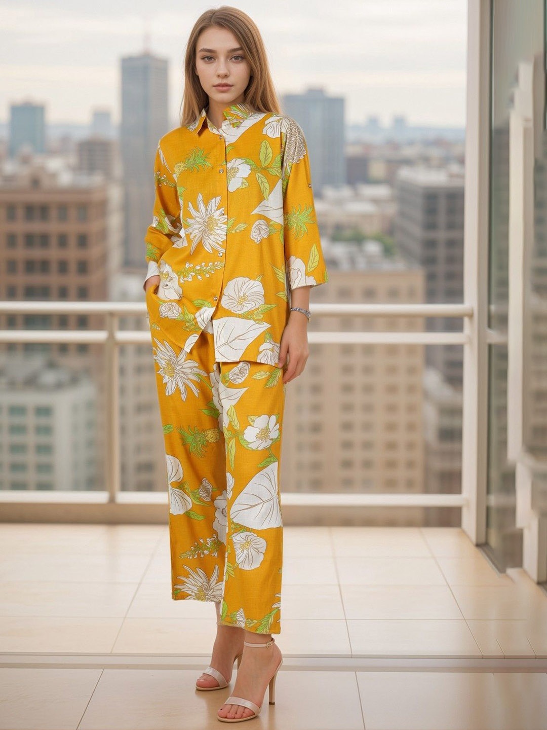 

BAESD Floral Printed Shirt & Trousers, Yellow