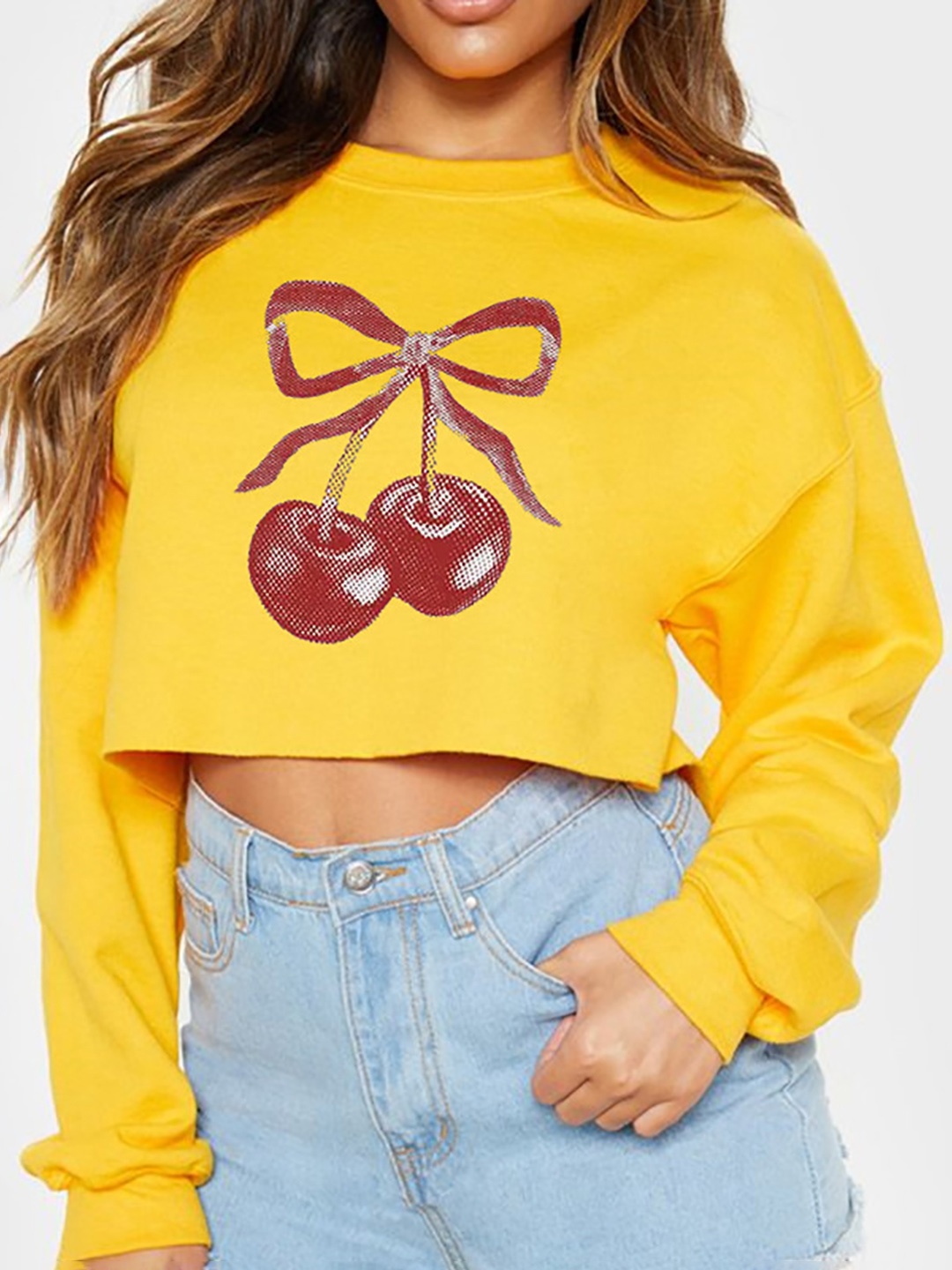 

StyleCast x Revolte Women Graphic Printed Crop Sweatshirt, Yellow