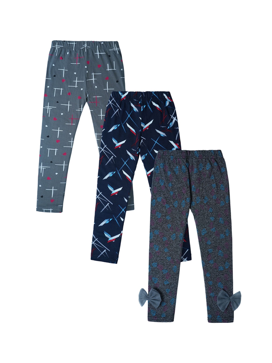 

Nino Togs Girls Pack Of 3 Printed Cotton Ankle-Length Leggings, Grey