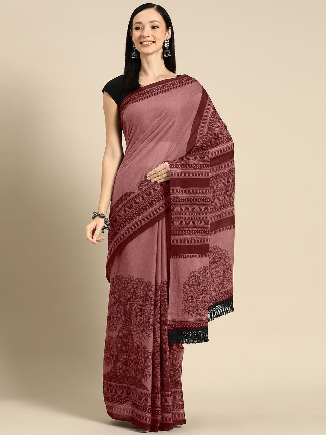 

BUTA BUTI Ethnic Motifs Printed Pure Cotton Saree, Mauve