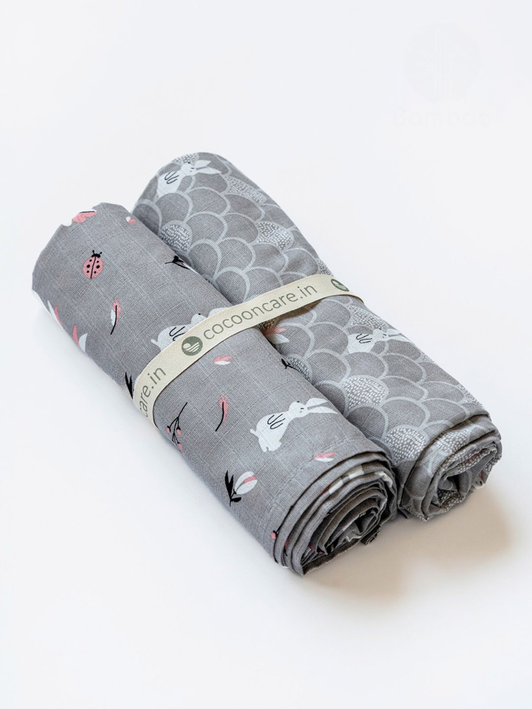 

cocoon care Infants Pack Of 2 Printed Bamboo Muslin Swaddles, Grey