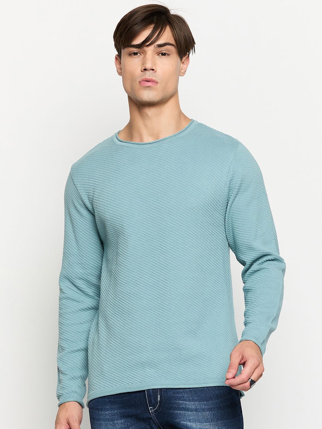 

GABBLE & WOLSH Men Ribbed Cotton Pullover, Green