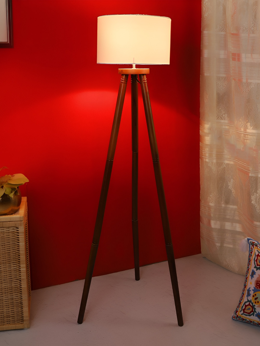 

pristine interiors White & Brown Wooden Tripod Floor Lamp